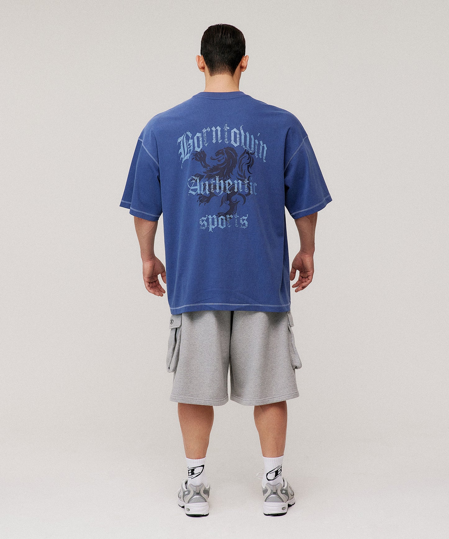 PIGMENT CRACK LETTER EXTRA FIT T-SHIRTS [DEAD BLUE]