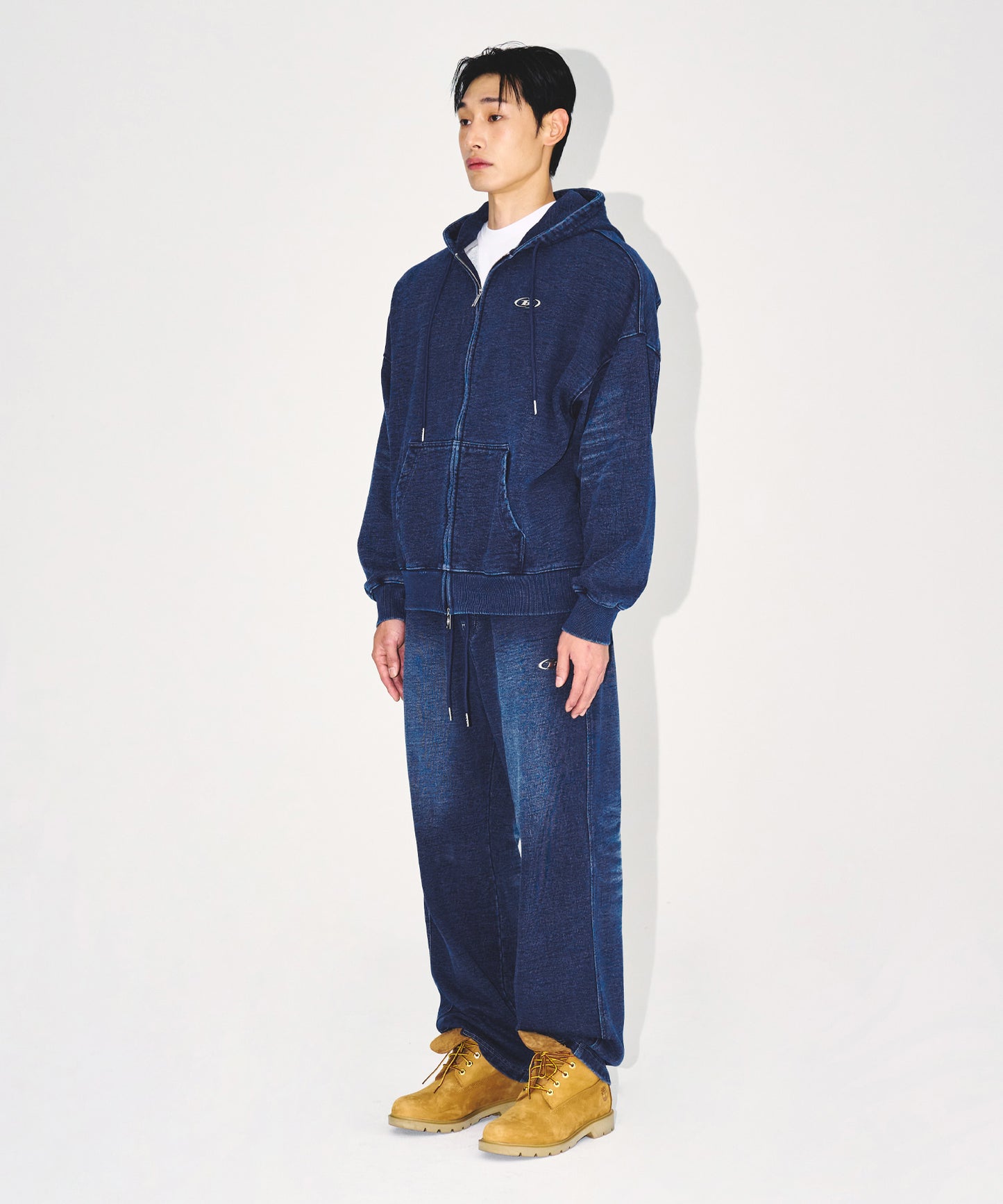 DENIM LIKE HOODIE ZIP-UP [MID DENIM]