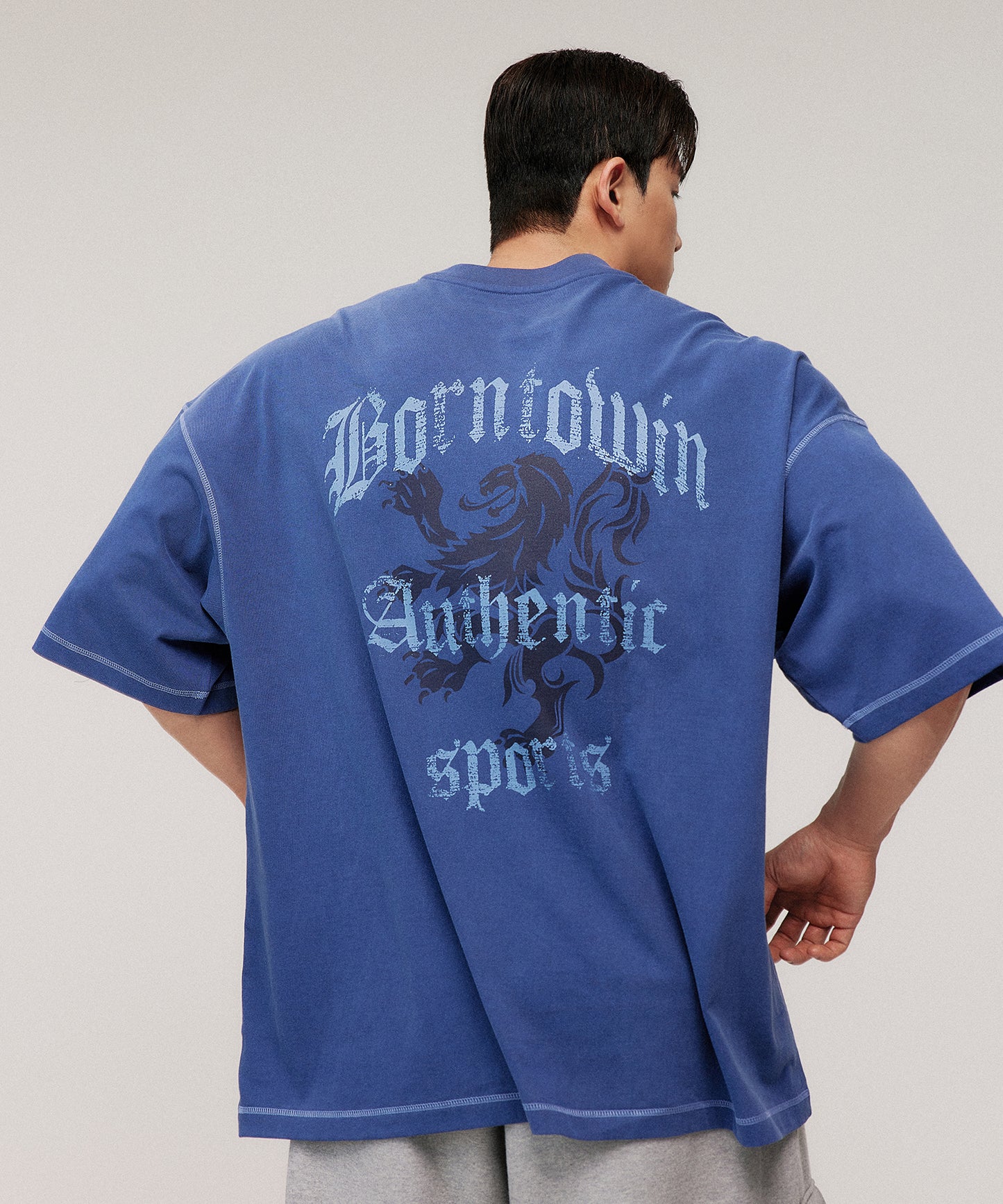PIGMENT CRACK LETTER EXTRA FIT T-SHIRTS [DEAD BLUE]
