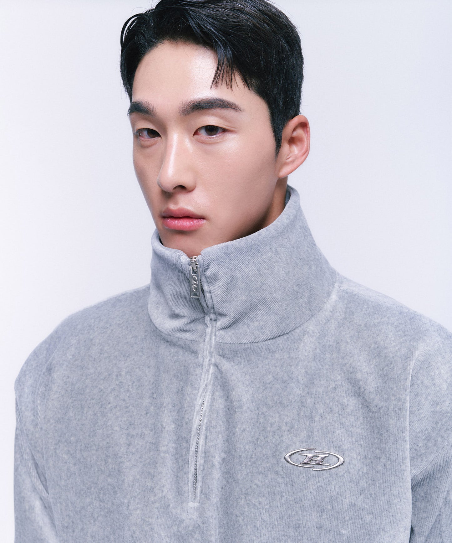 B CHROME VELOUR HALF ZIP-UP [MELANGE GREY]