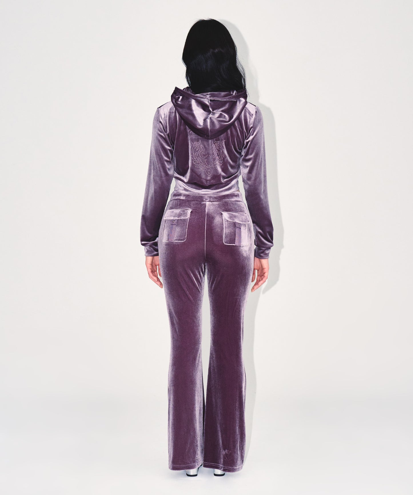 W DOUBLE B VELVET CROP HOODIE ZIP-UP [ASH PURPLE]