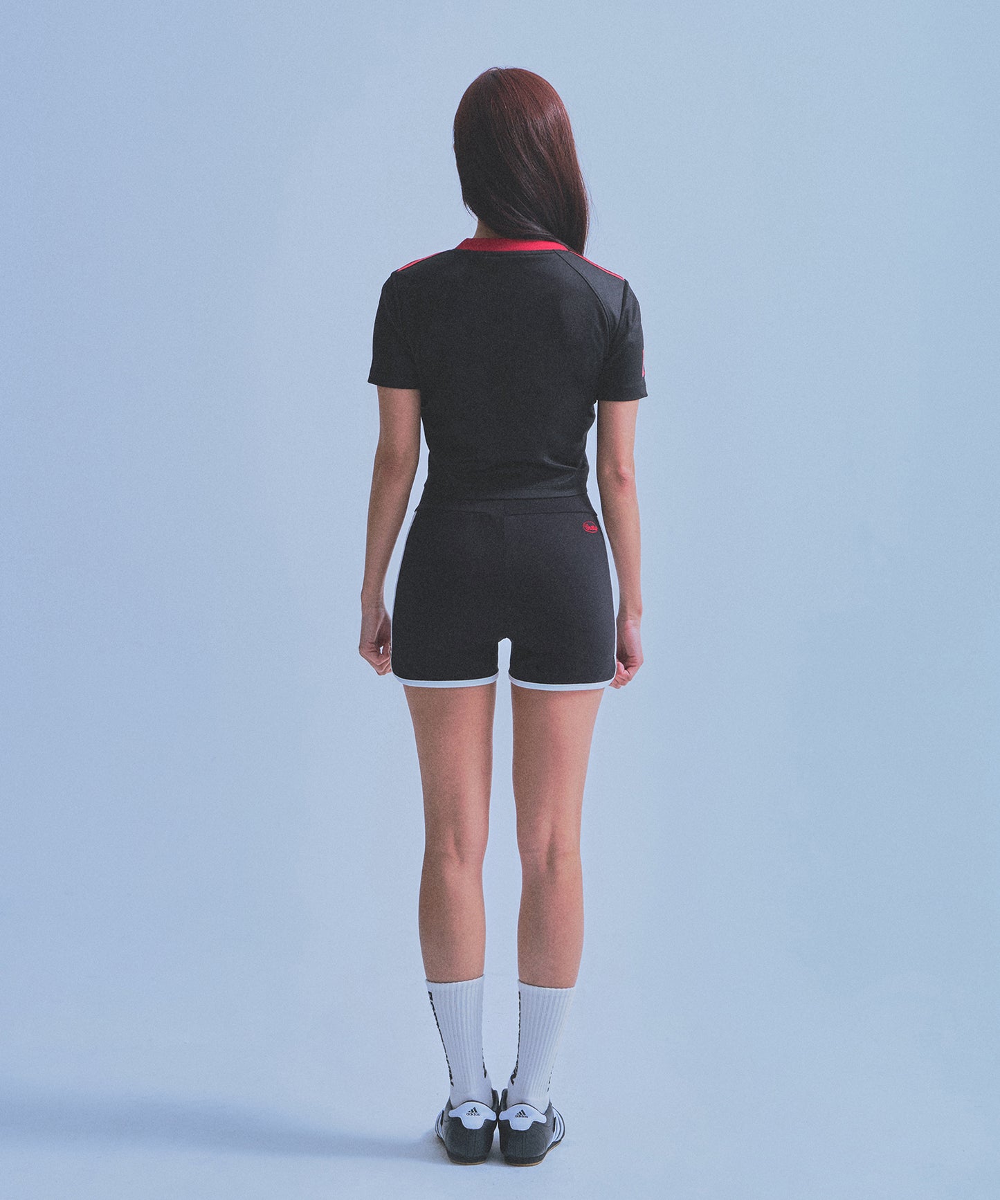 IN STOCK* W RUGBY JERSEY SEMI CROP T-SHIRTS [BLACK]