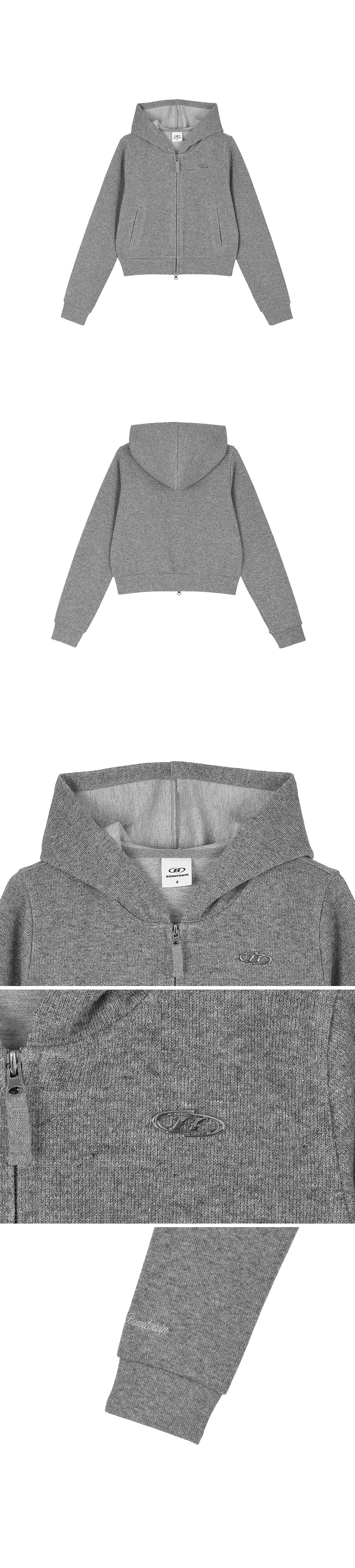 W KNIT LIKE SEMI CROP HOODIE ZIP-UP [MELANGE GREY]