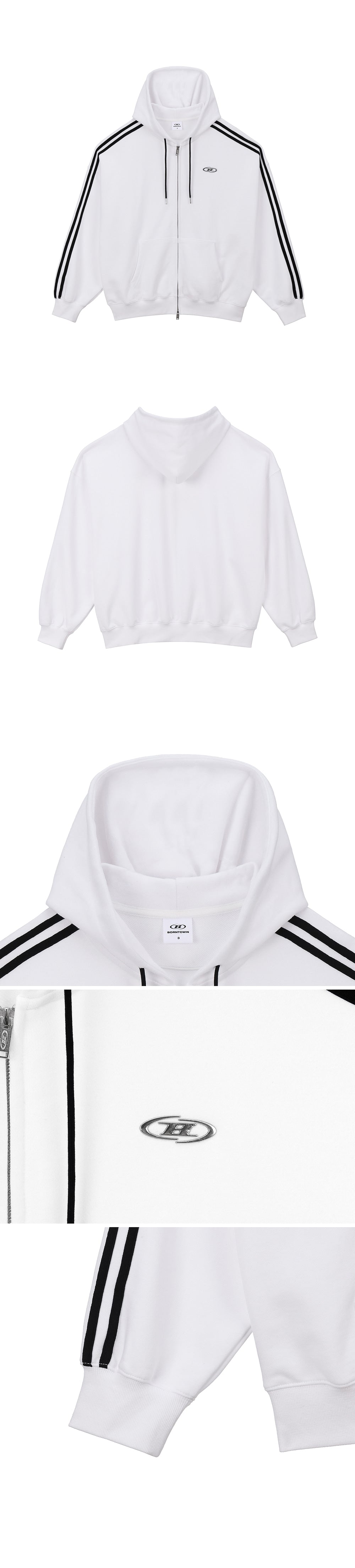 CHROME B TRACK LINE HOODIE ZIP-UP [WHITE]
