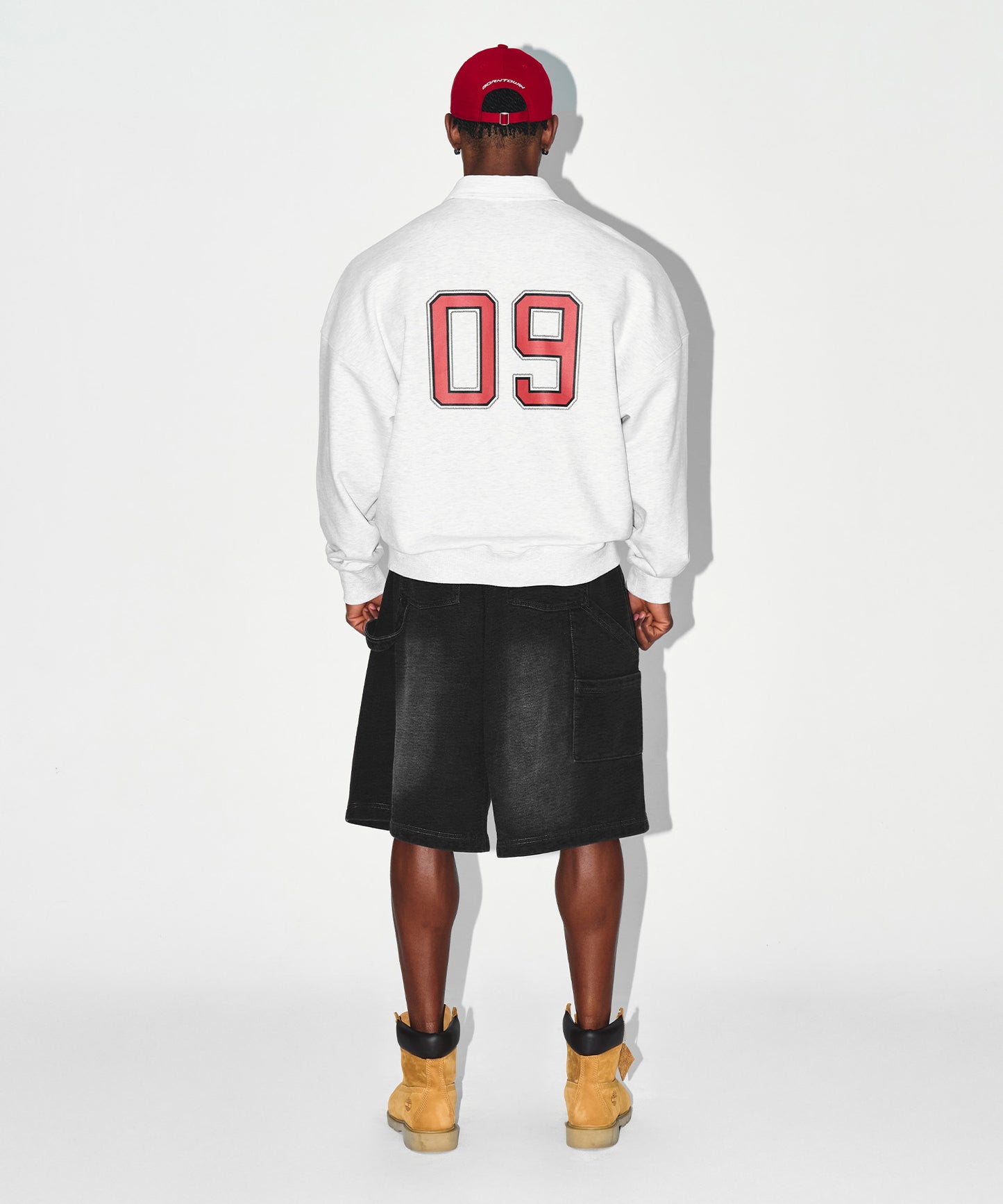 BRN ARCH HALF ZIP UP SWEATSHIRTS [WHITE MELANGE]