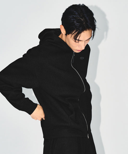 KNIT LIKE HOODIE ZIP UP [BLACK]