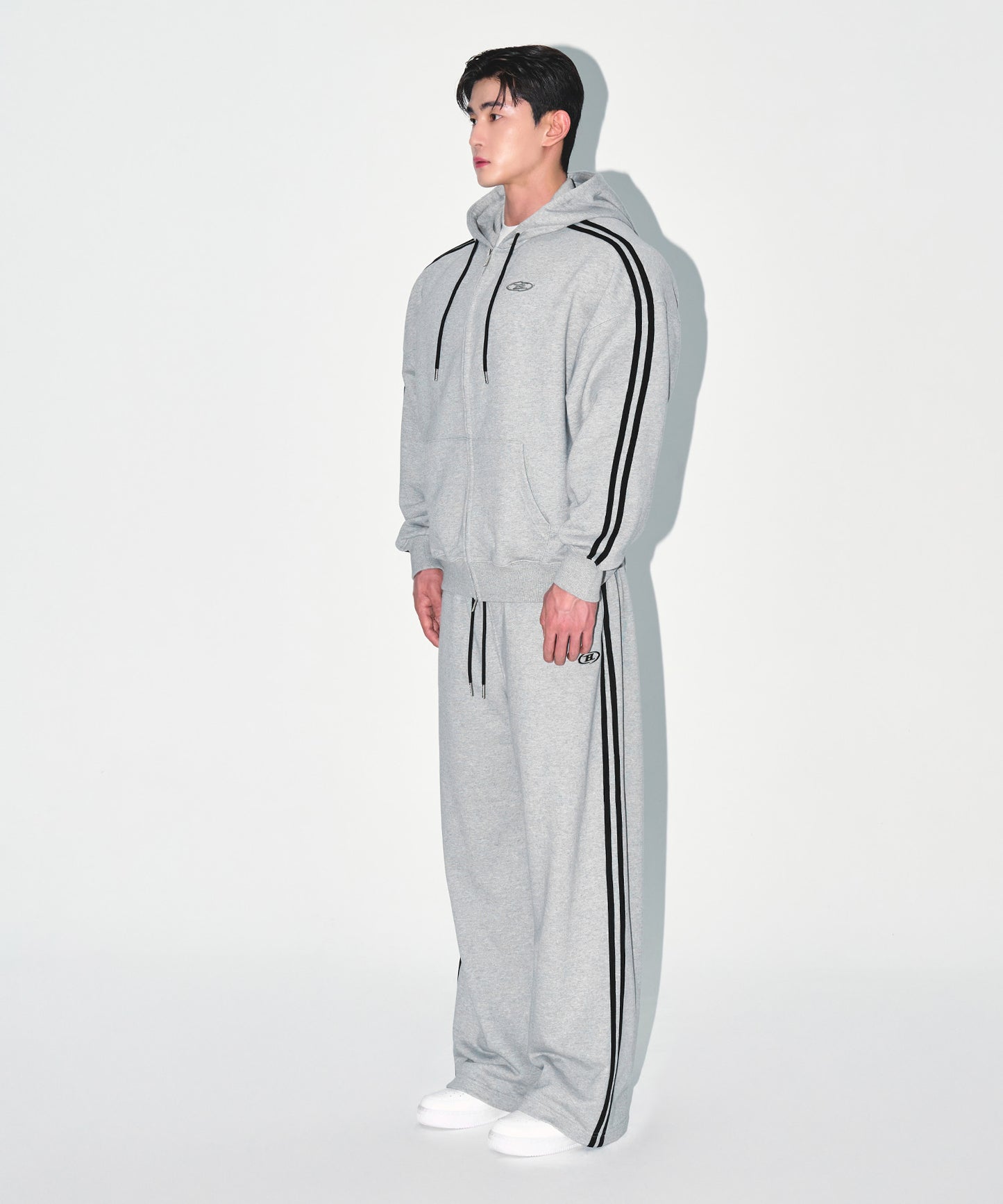 CHROME B TRACK LINE HOODIE ZIP-UP [MELANGE GREY]