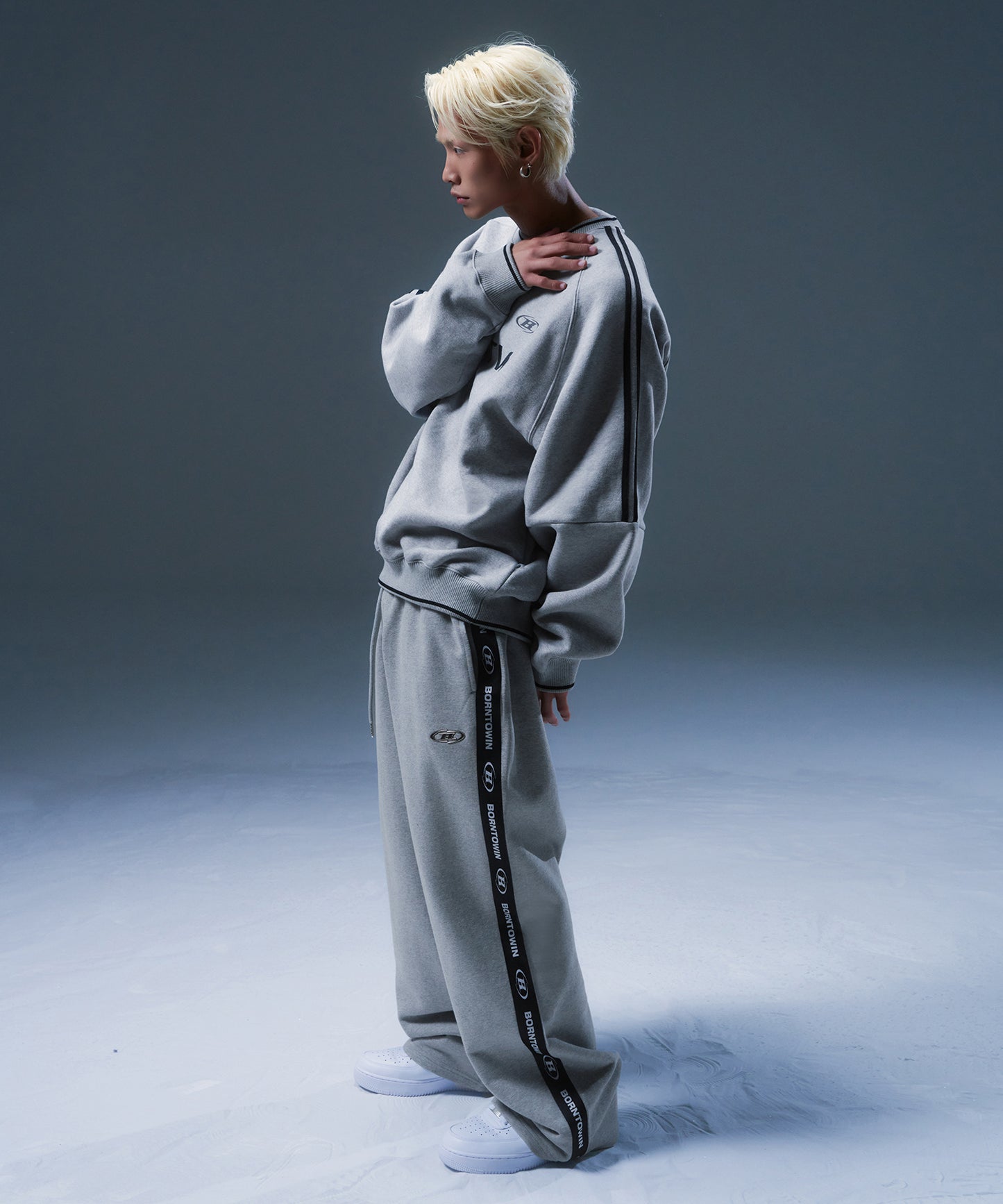 FLEECE BRNTW TRACK LINE SWEATSHIRTS [MELANGE GREY]