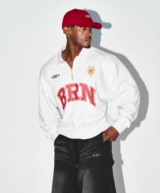 BRN ARCH HALF ZIP UP SWEATSHIRTS [WHITE MELANGE]