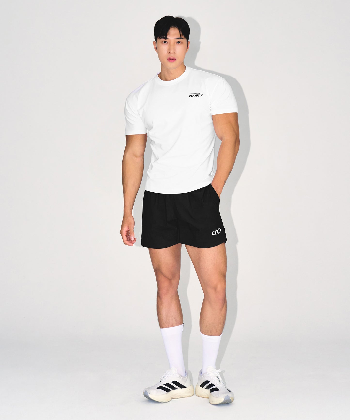 BRNT BACK LOGO MUSCLE FIT T-SHIRTS [WHITE]