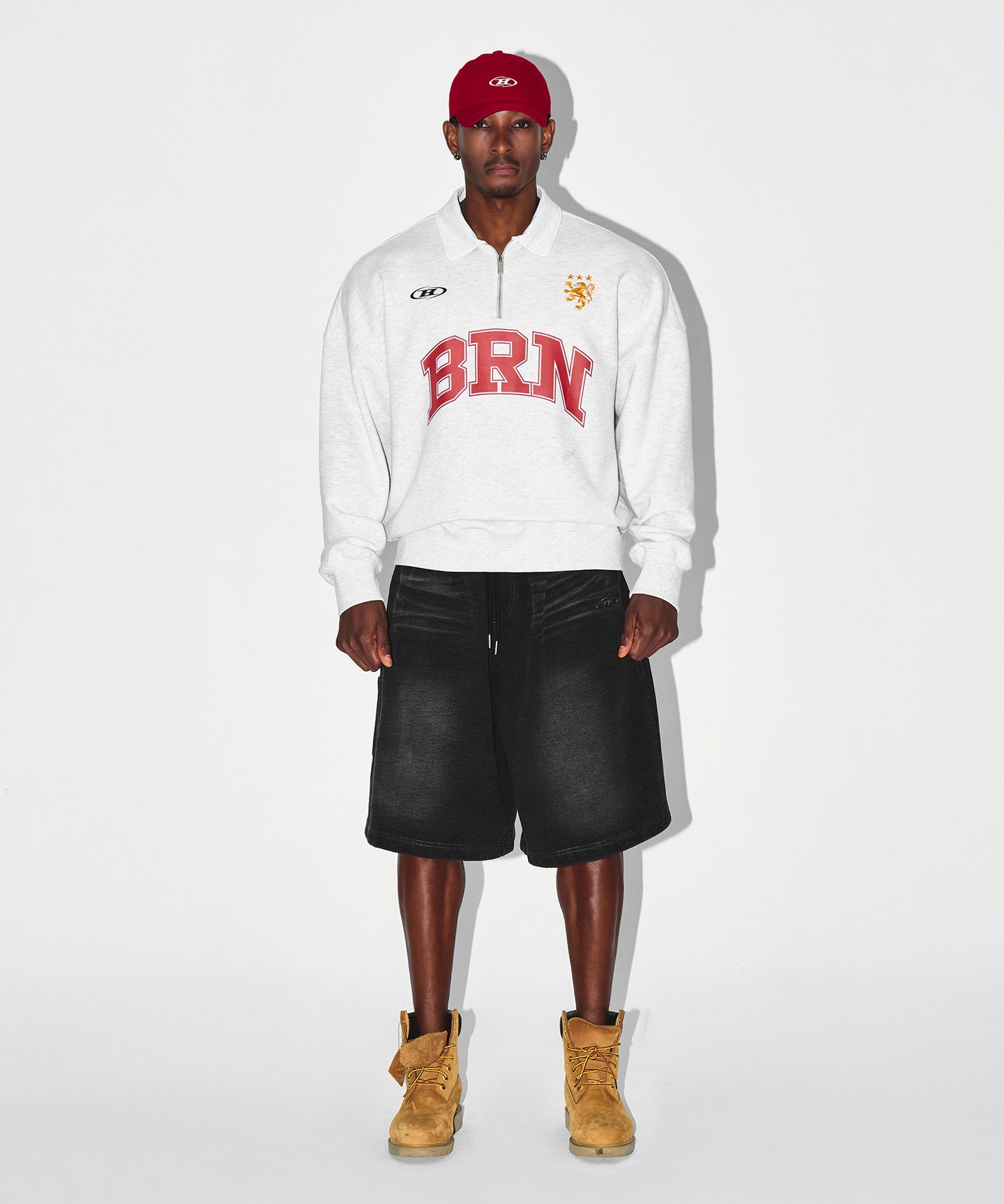 BRN ARCH HALF ZIP UP SWEATSHIRTS [WHITE MELANGE]
