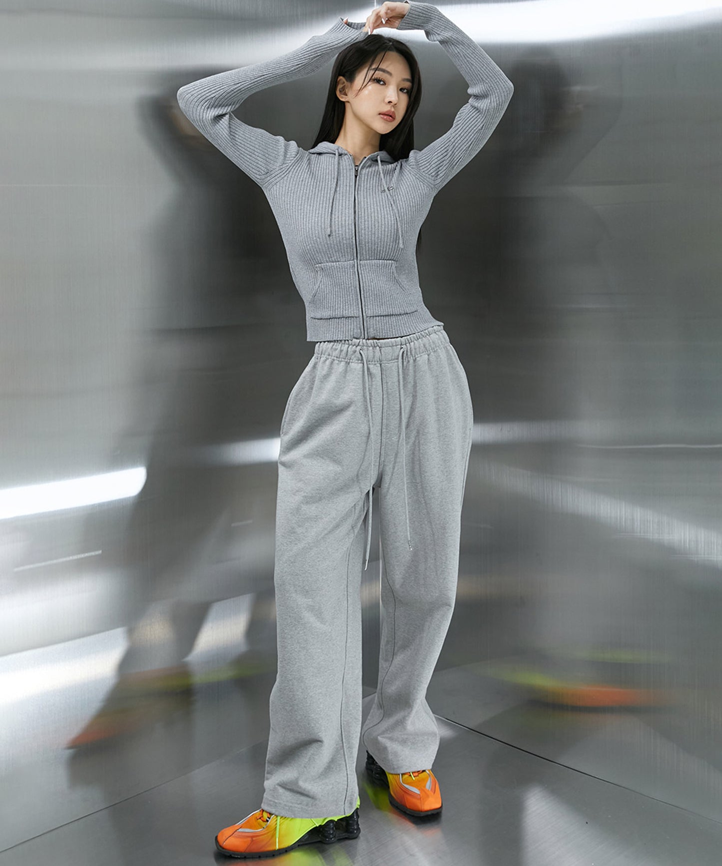 B CHROME SEMI WIDE PANTS [MELANGE GREY]