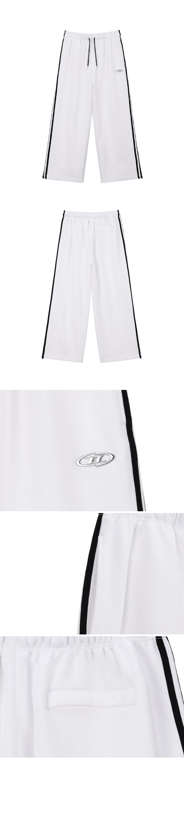 CHROME B TRACK LINE SEMI WIDE PANTS [WHITE]