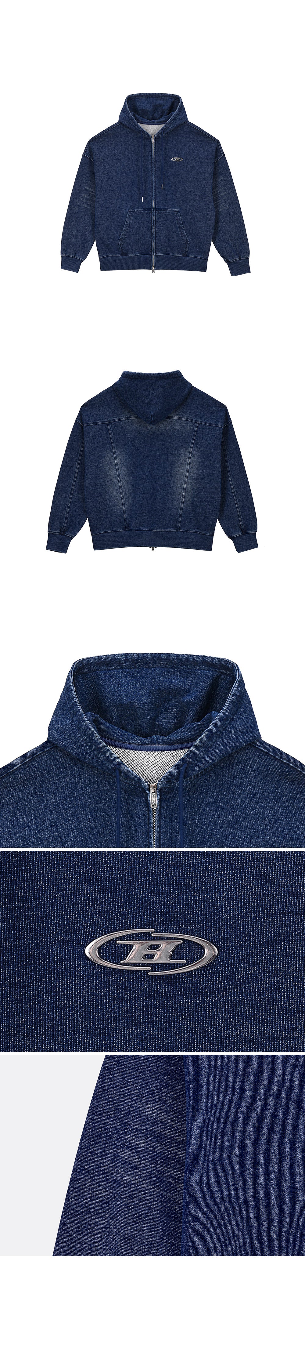 DENIM LIKE HOODIE ZIP-UP [MID DENIM]