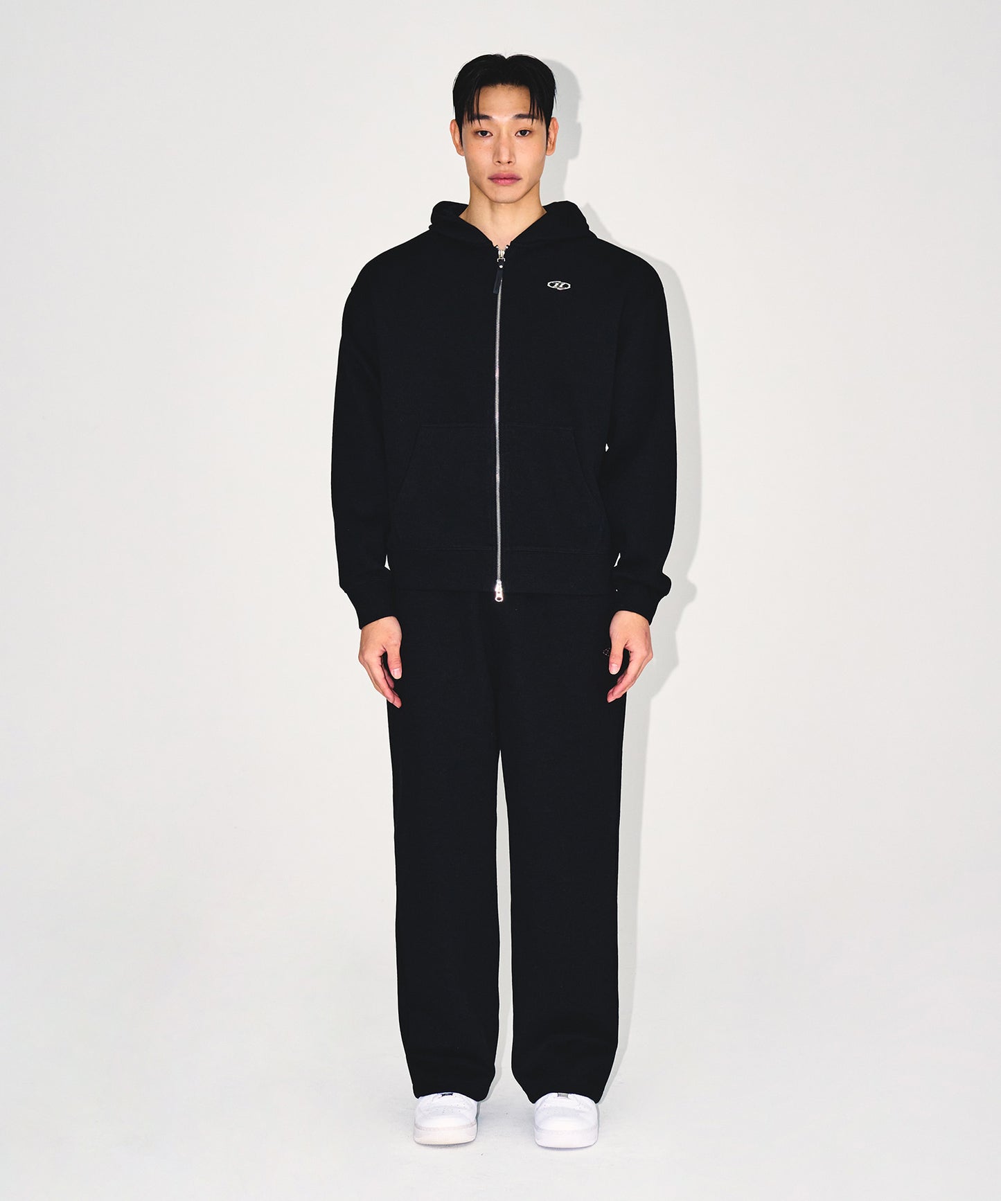 KNIT LIKE HOODIE ZIP UP [BLACK]
