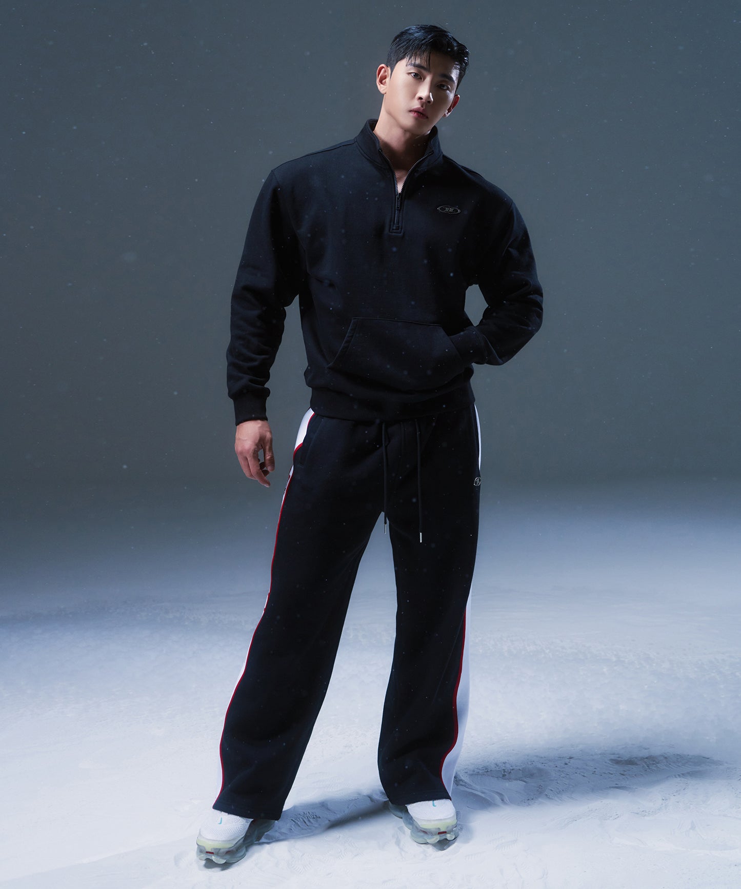 FLEECE CHROME B SPORTS LINE SEMI WIDE PANTS [BLACK]