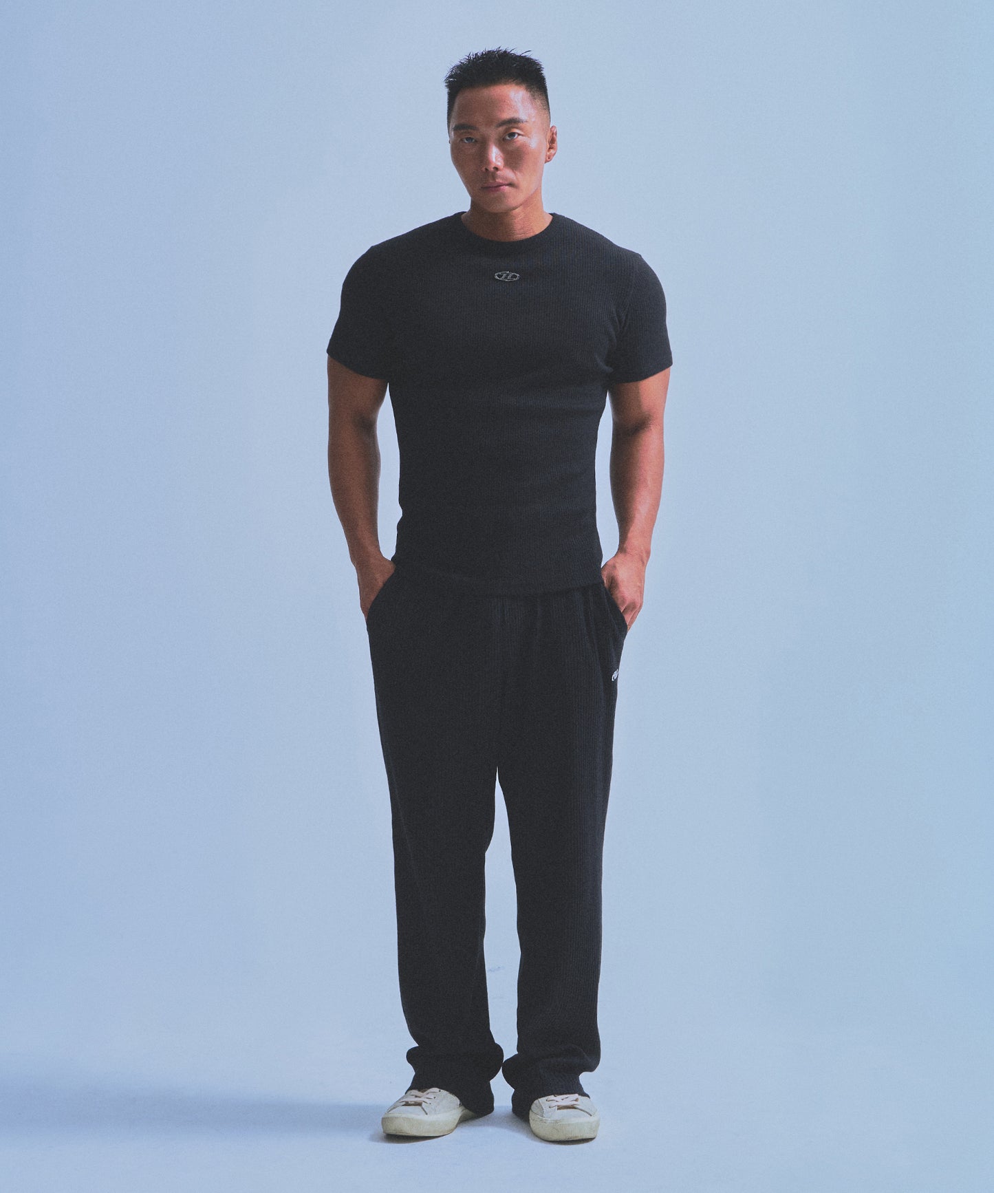 RIBBED B PENDANT MUSCLE FIT T-SHIRTS [BLACK]