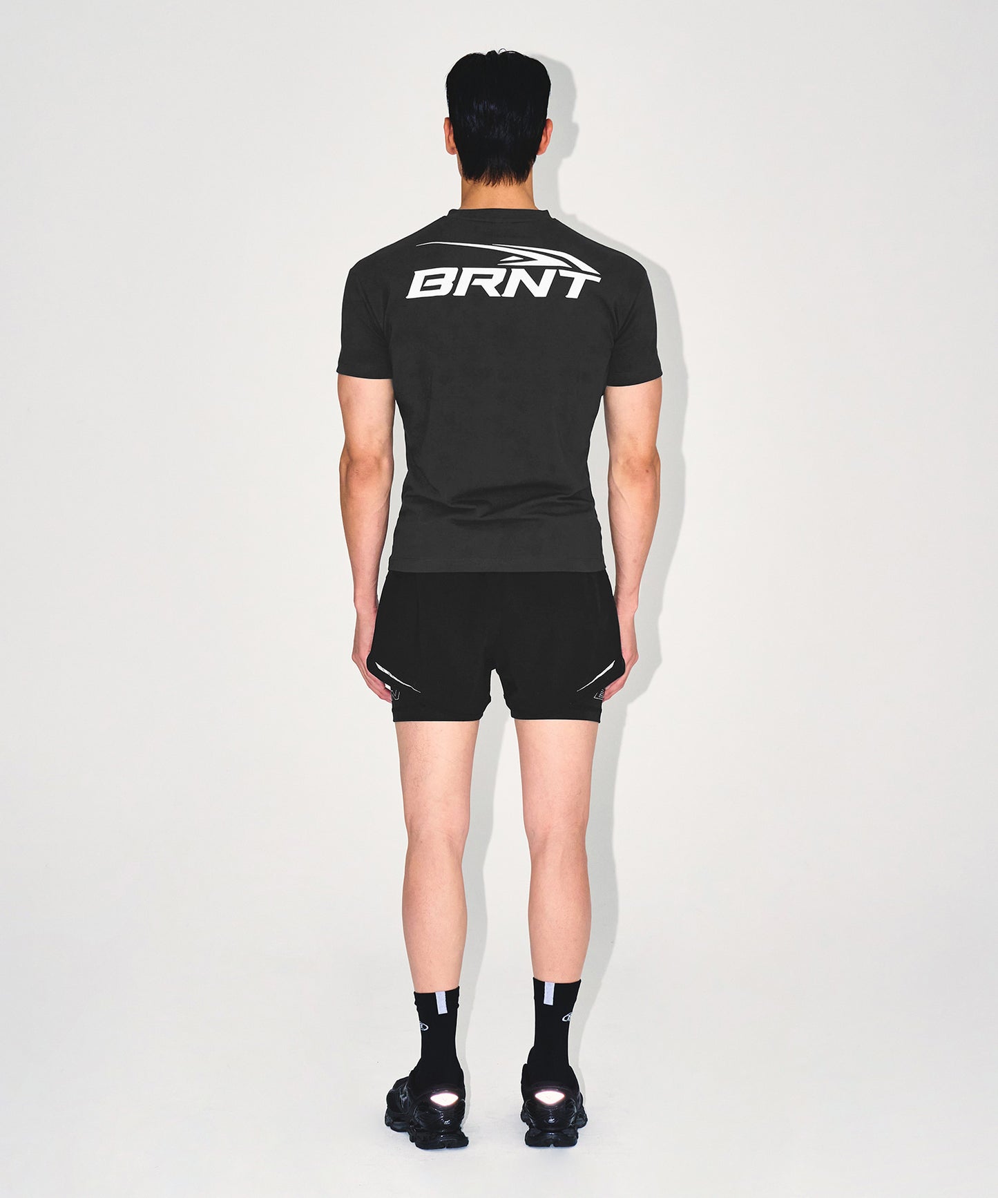 BRNT BACK LOGO MUSCLE FIT T-SHIRTS [CHARCOAL]