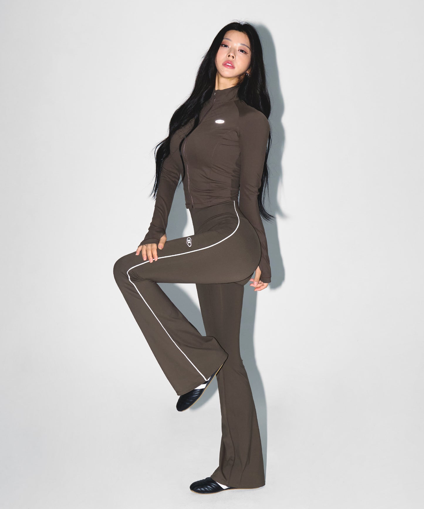 W PIPING FLEECE BOOTS CUT LEGGINGS [BROWN]