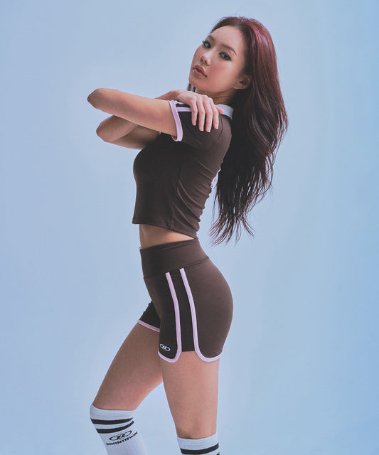 W BRNTW FOOTBALL CROP T-SHIRTS [BROWN]