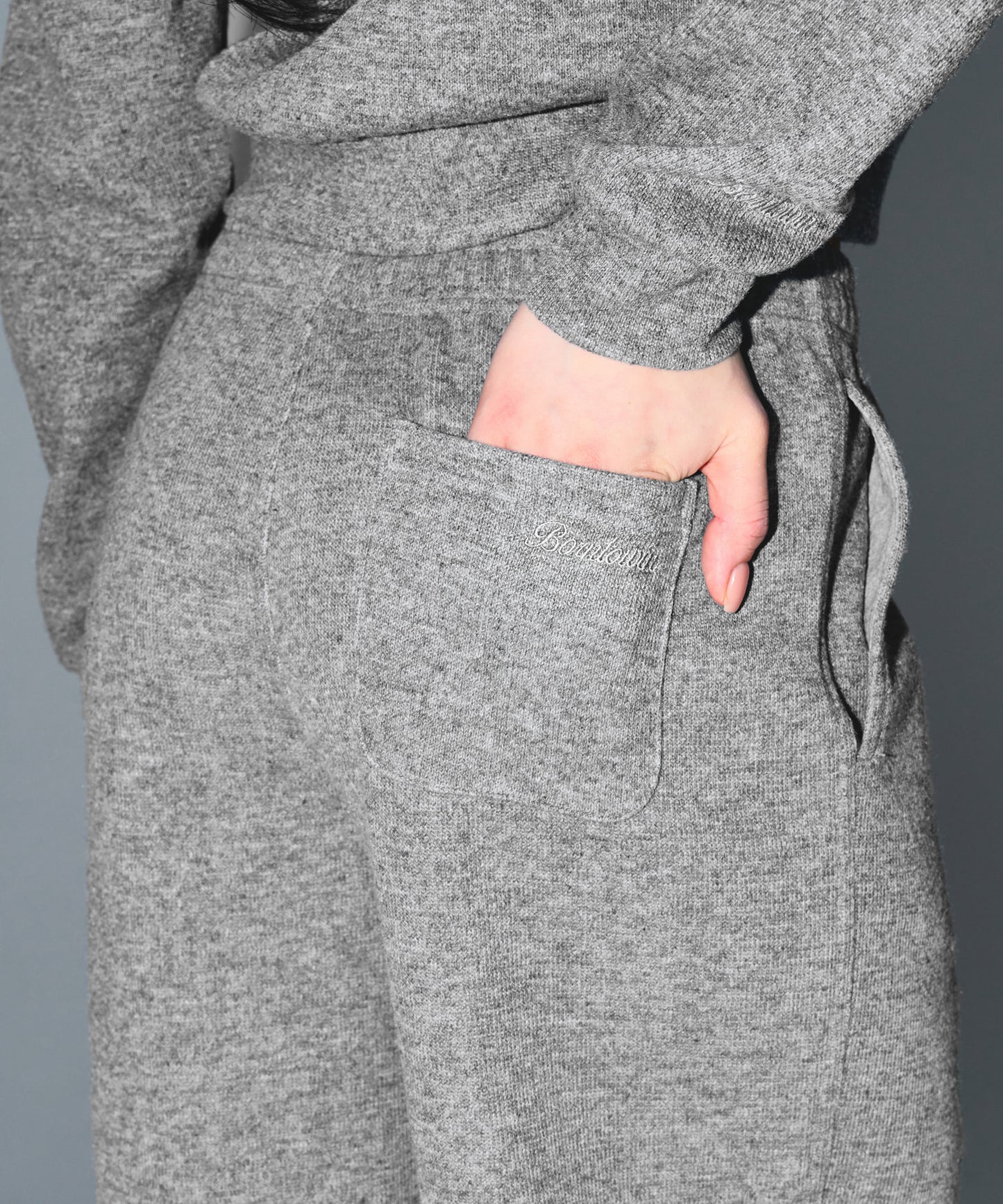 W KNIT LIKE SEMI WIDE PANTS [MELANGE GREY]