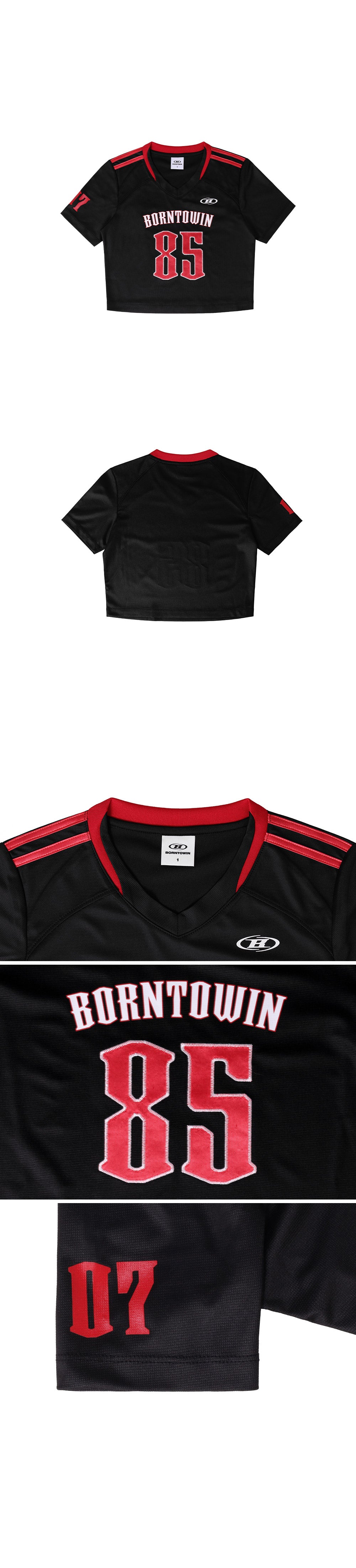 IN STOCK* W RUGBY JERSEY SEMI CROP T-SHIRTS [BLACK]