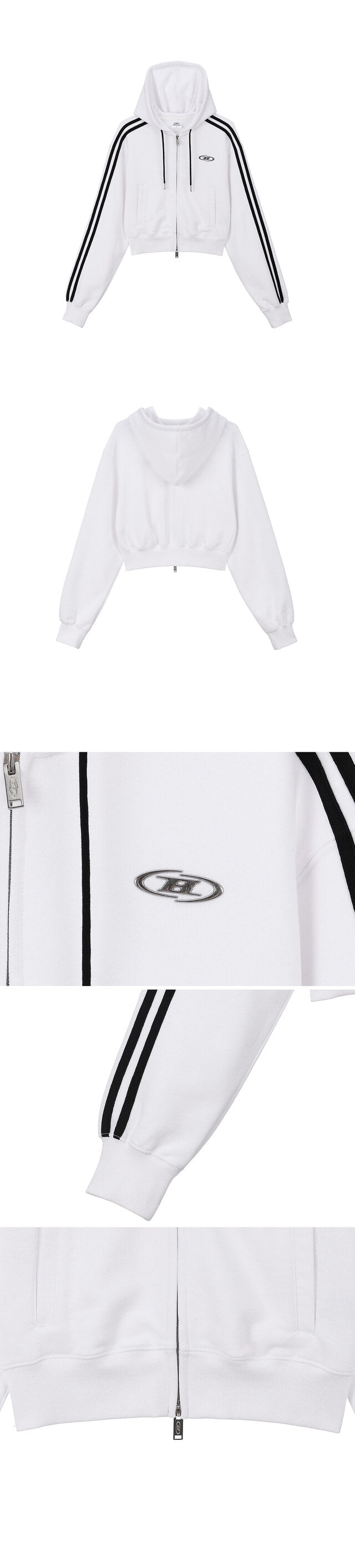 W CHROME B TRACK LINE CROP HOODIE ZIP-UP [WHITE]
