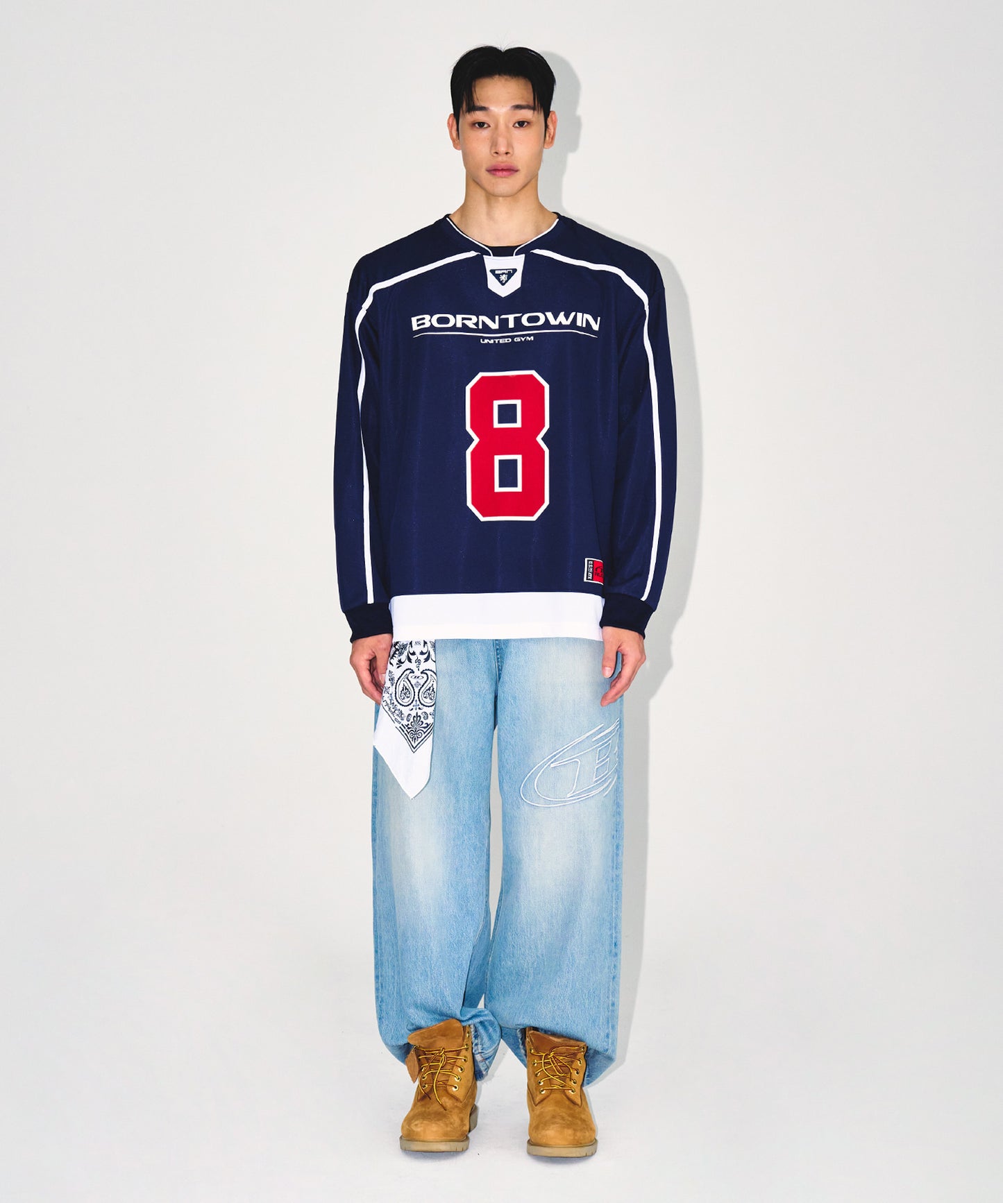 LINE TAPING RUGBY LONG SLEEVE [NAVY]