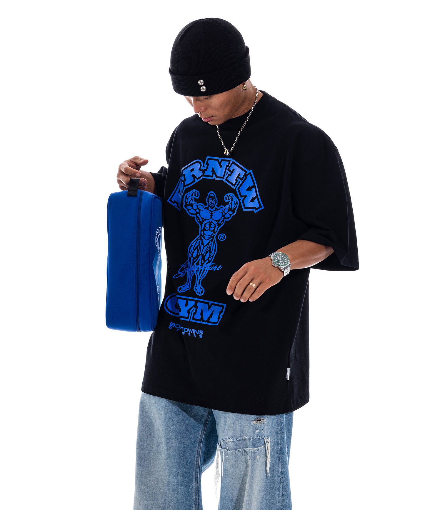 RAISEBORN OVER FIT T-SHIRTS [BLACK BLUE]