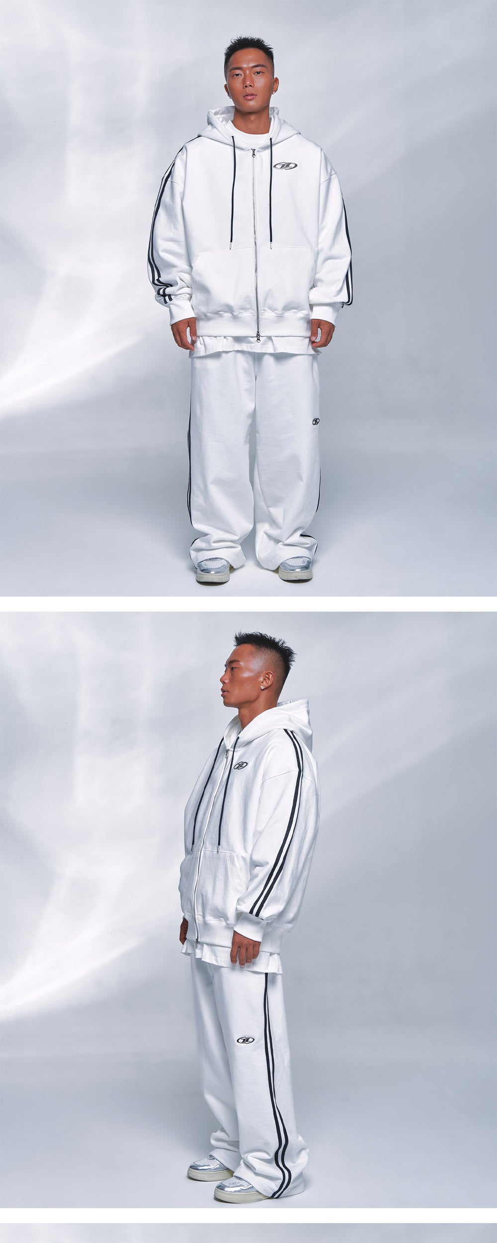 CHROME B LOGO TRACK LINE WIDE PANTS [IVORY]