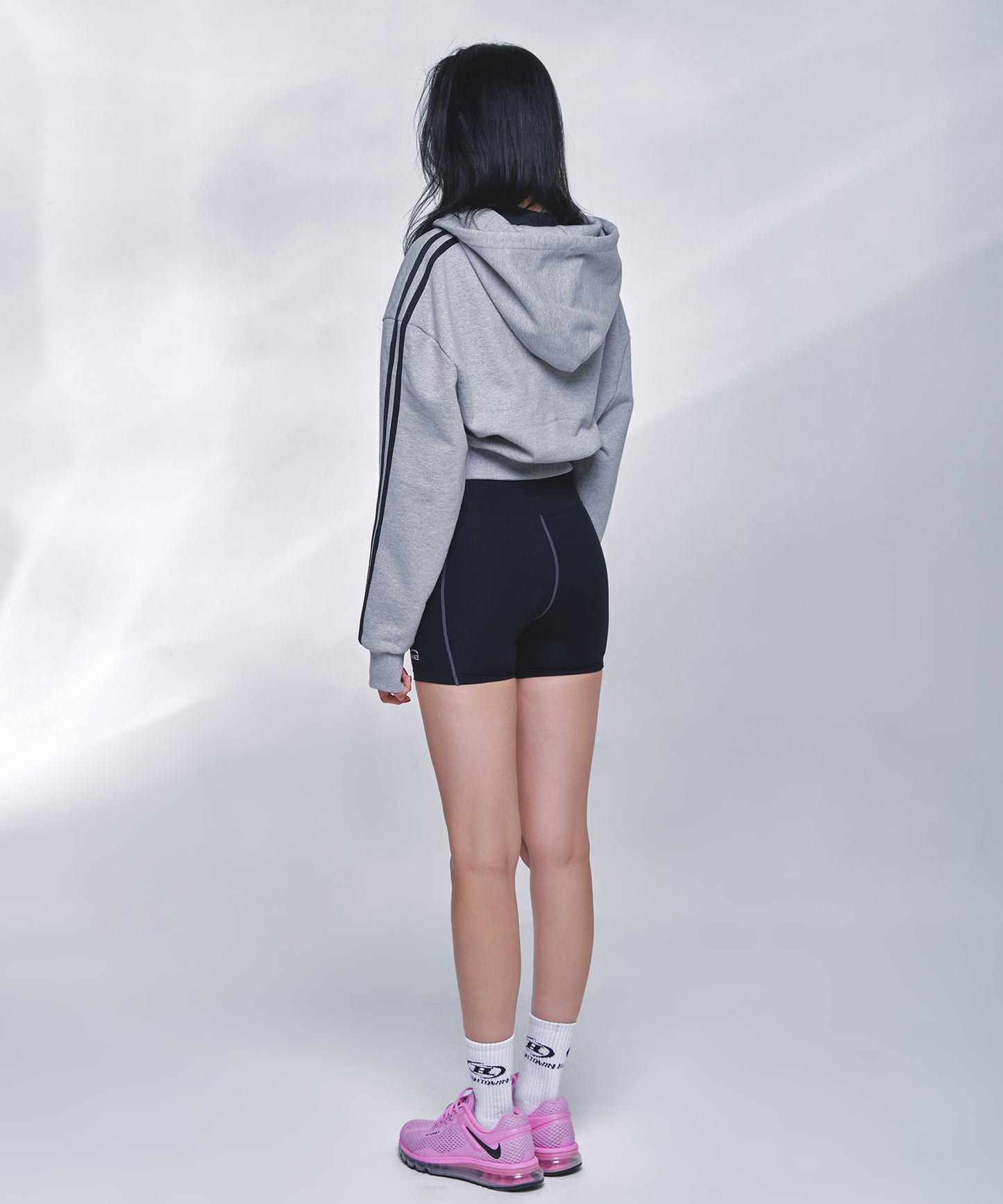 TRACK LINE B LOGO CROP ZIP-UP HOODIE [MELANGE GREY]