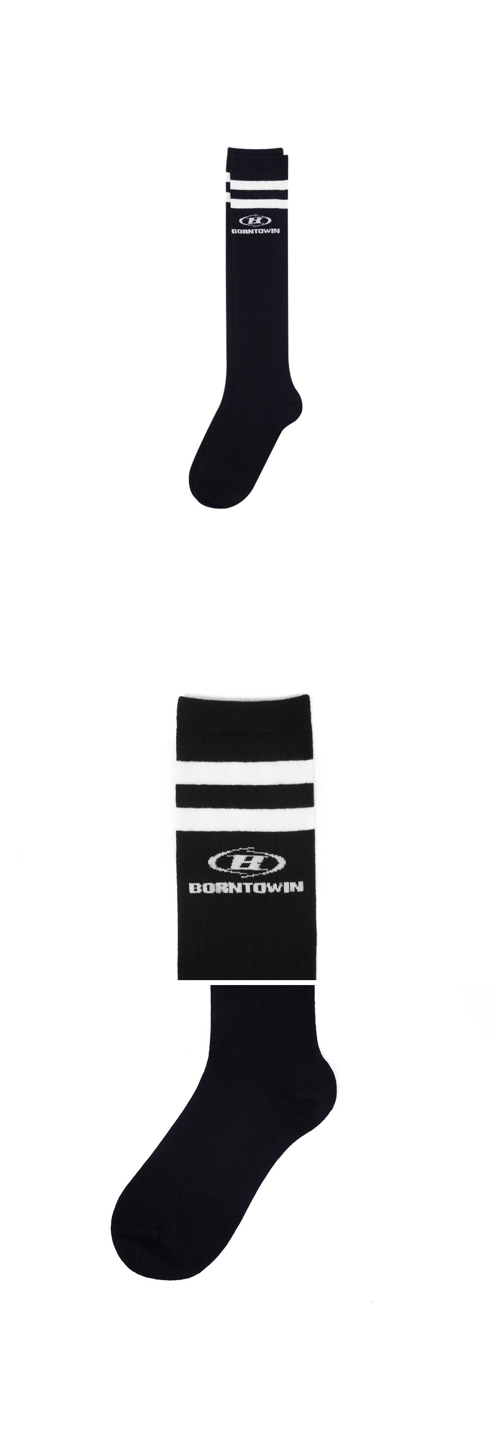 BORNTOWIN LINE KNEE SOCKS [BLACK]