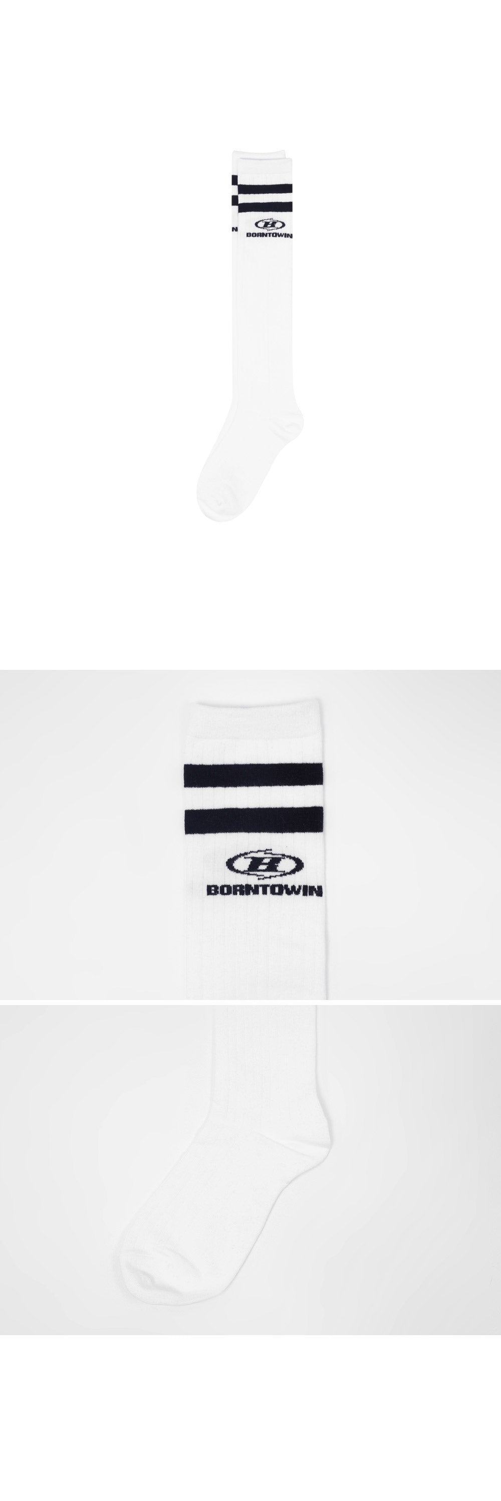 BORNTOWIN LINE KNEE SOCKS [WHITE]