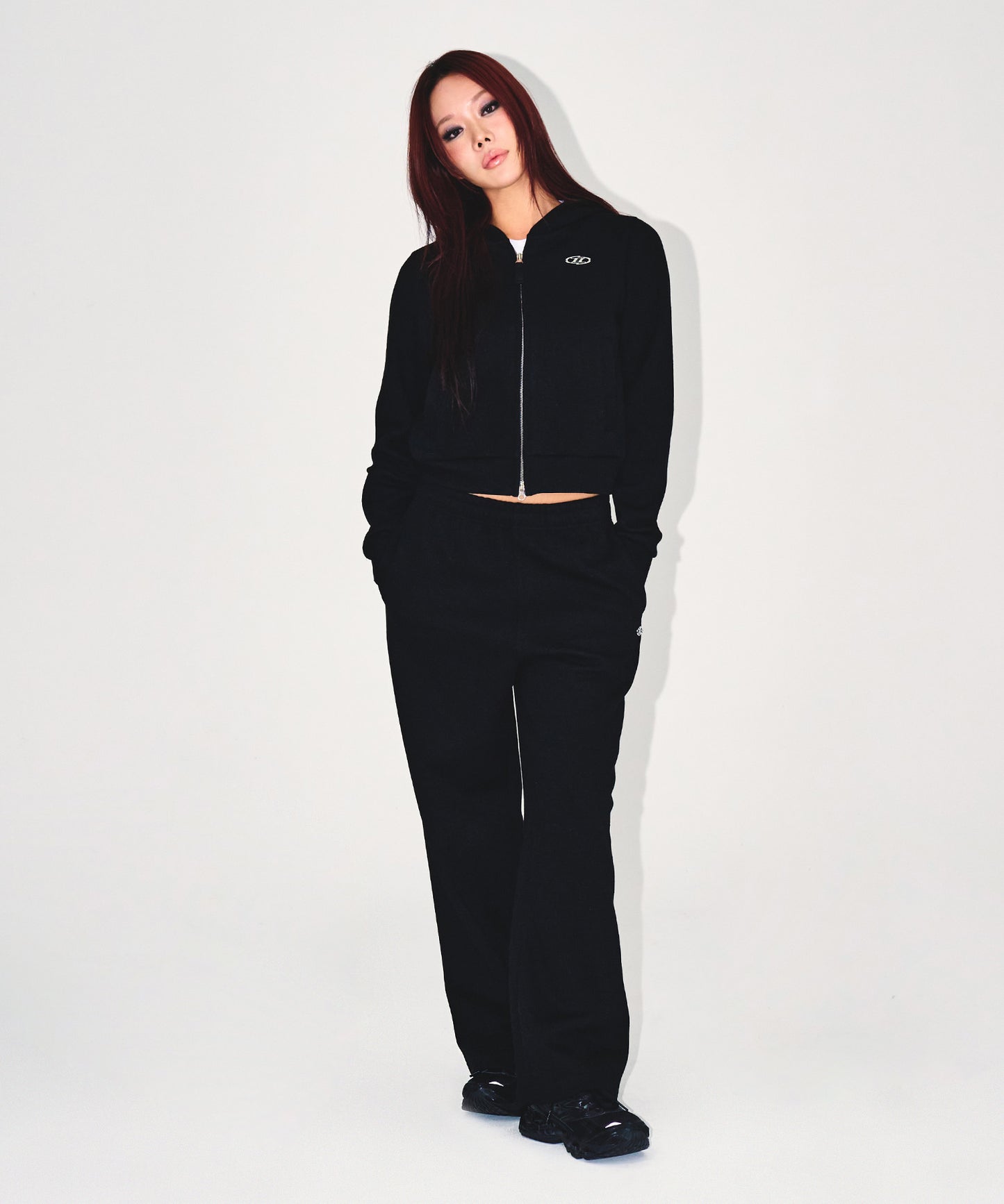 W KNIT LIKE SEMI WIDE PANTS [BLACK]