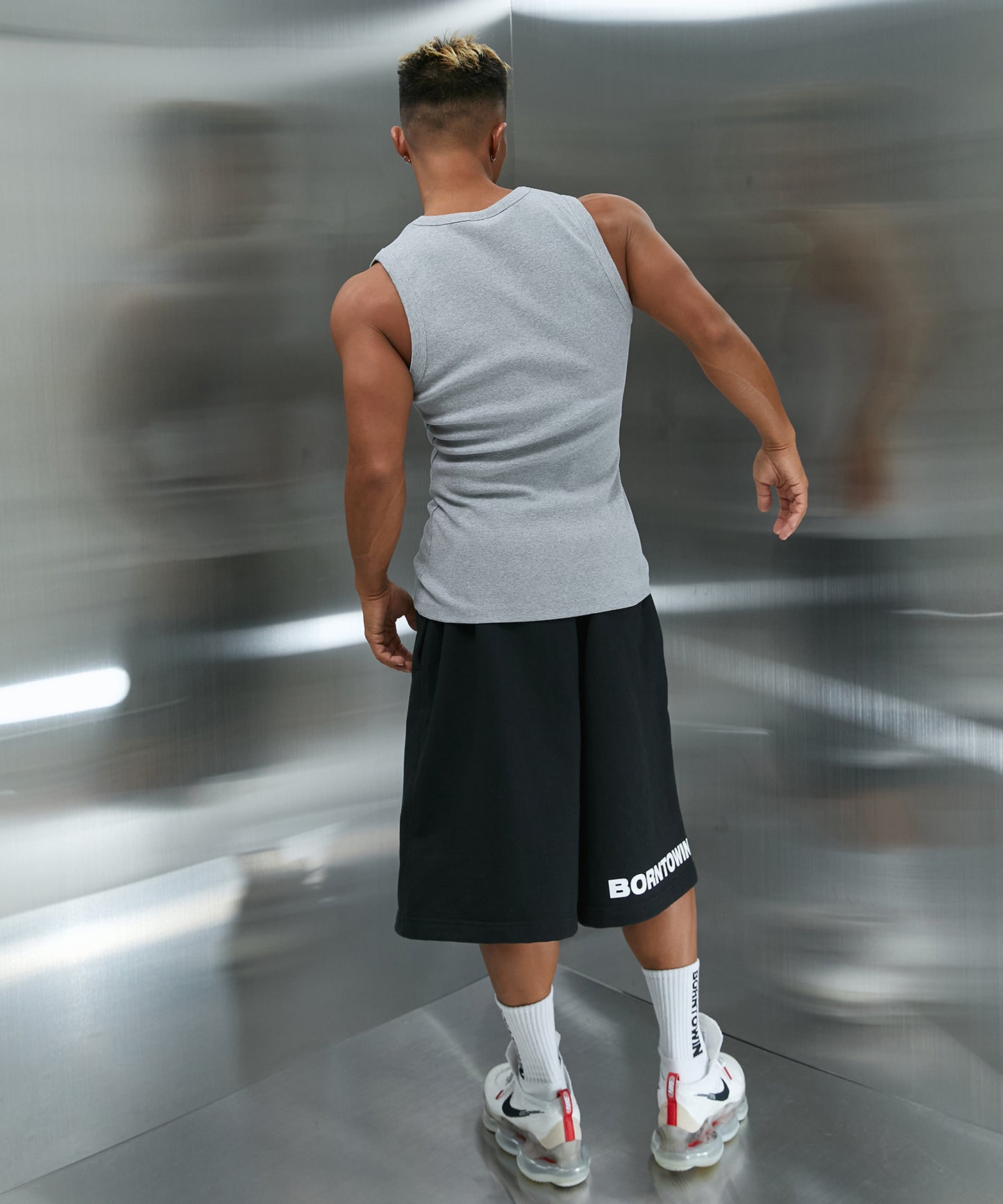 B PENDANT RIBBED SLEEVELESS [MELANGE GREY]