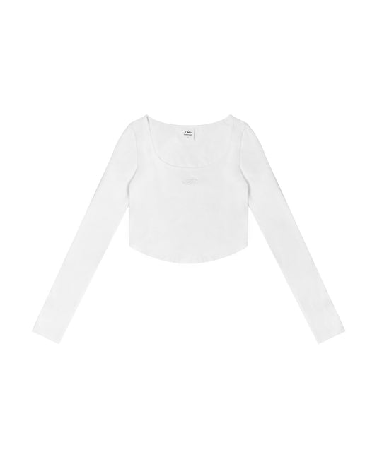 SCOOP NECK SEMI CROP LONGSLEEVE [WHITE]