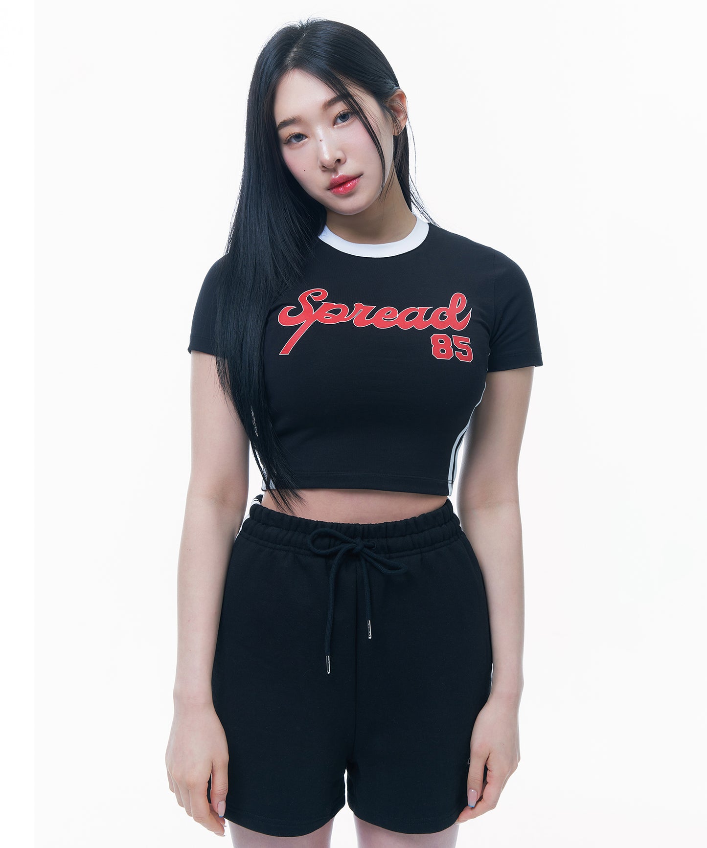 SPREAD CROP T-SHIRTS [BLACK]