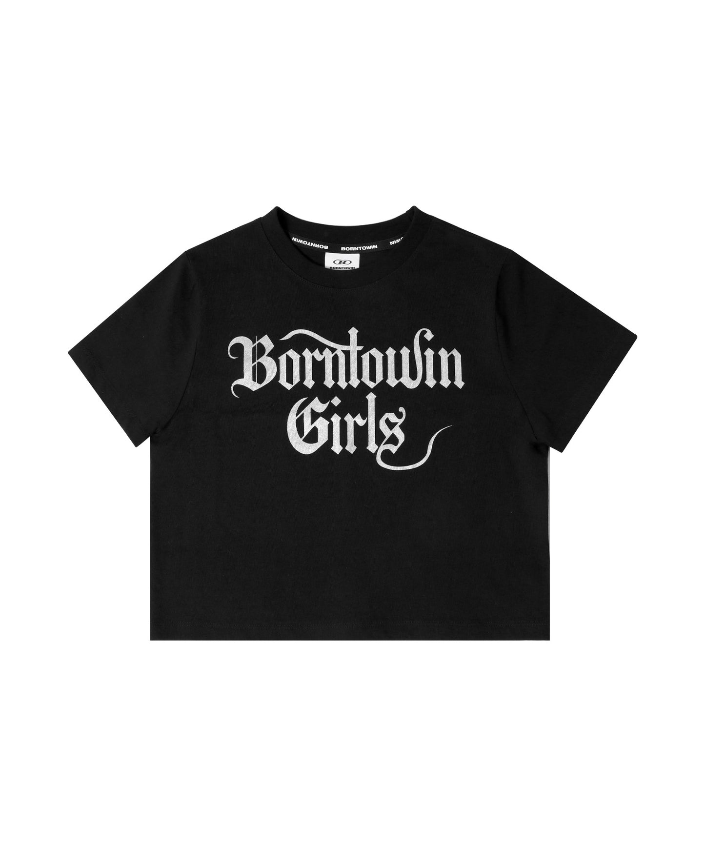 GLITTER B GIRLS CROP T-SHIRTS [BLACK]