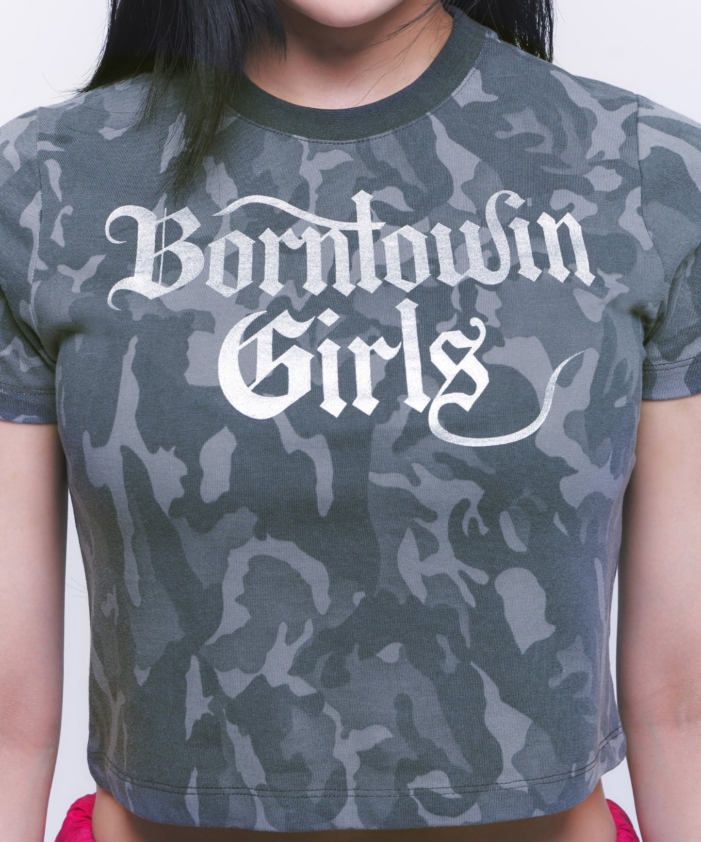 GLITTER B GIRLS CROP T-SHIRTS [CAMO]