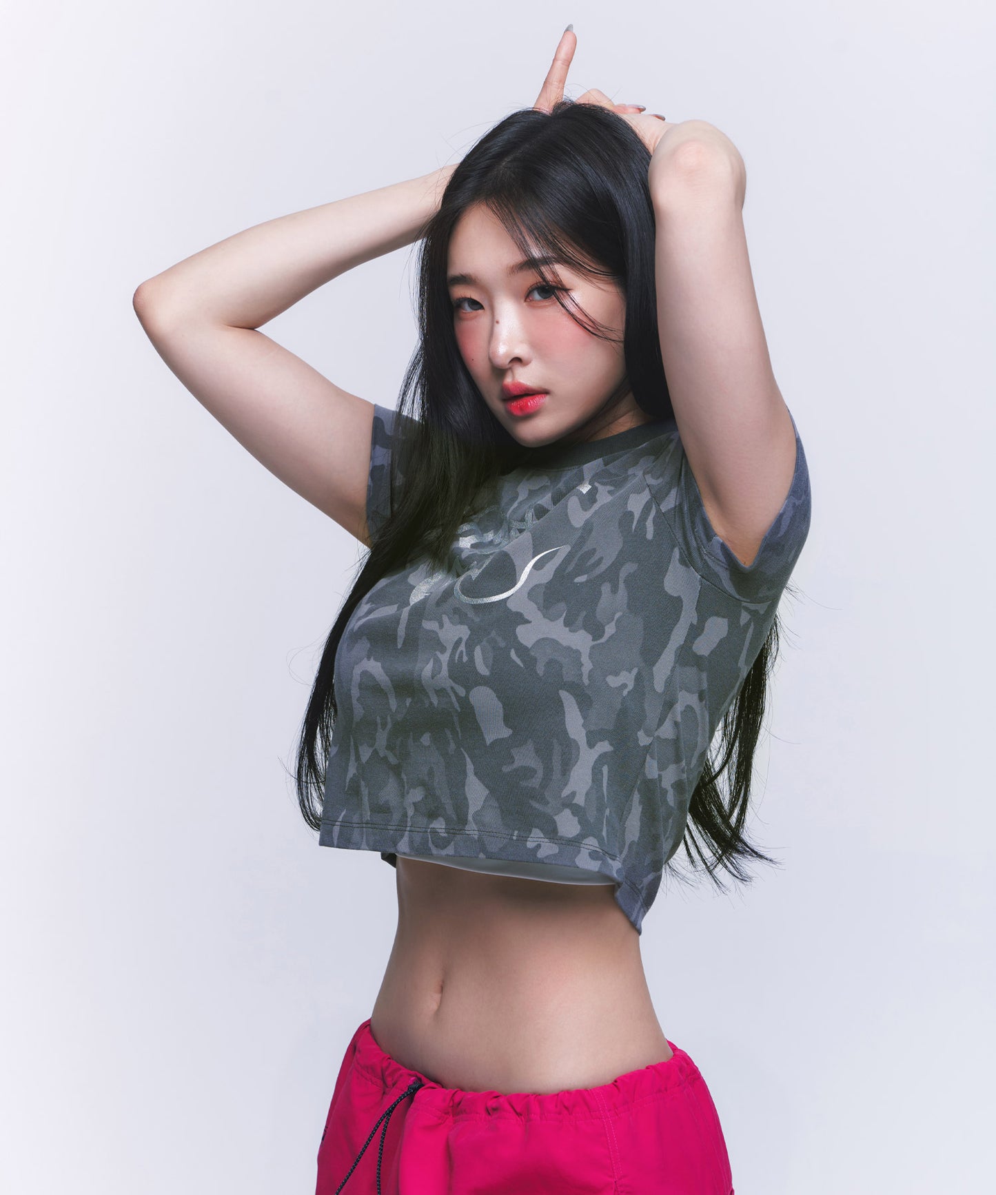 GLITTER B GIRLS CROP T-SHIRTS [CAMO]