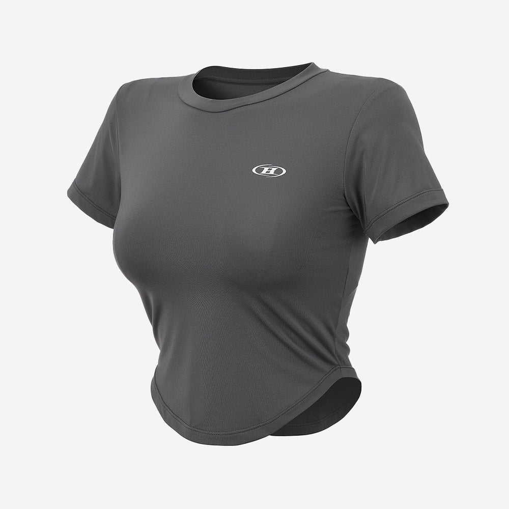 QUICK DRY SYMBOL B CROP T-SHIRTS [CHARCOAL]