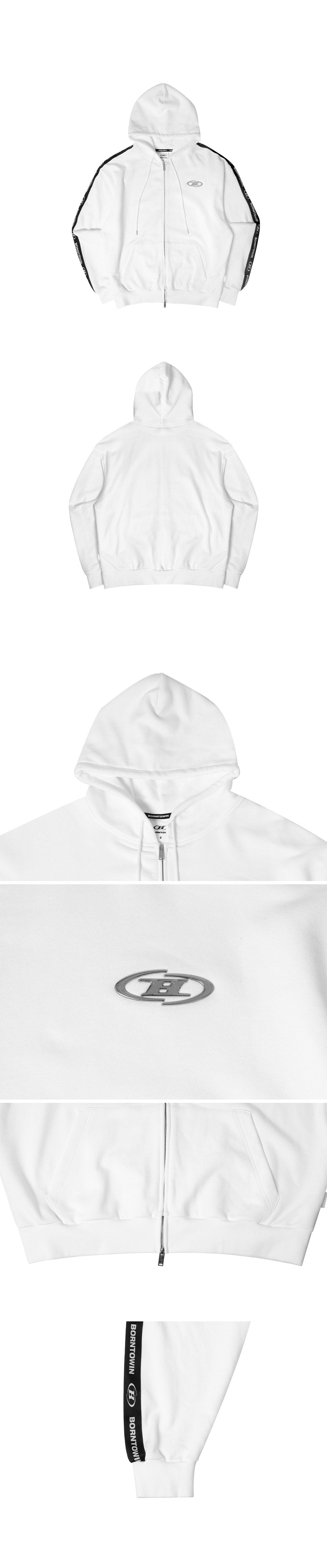 BIG CHROME B BLACK LINE ZIP-UP HOODIE [WHITE]