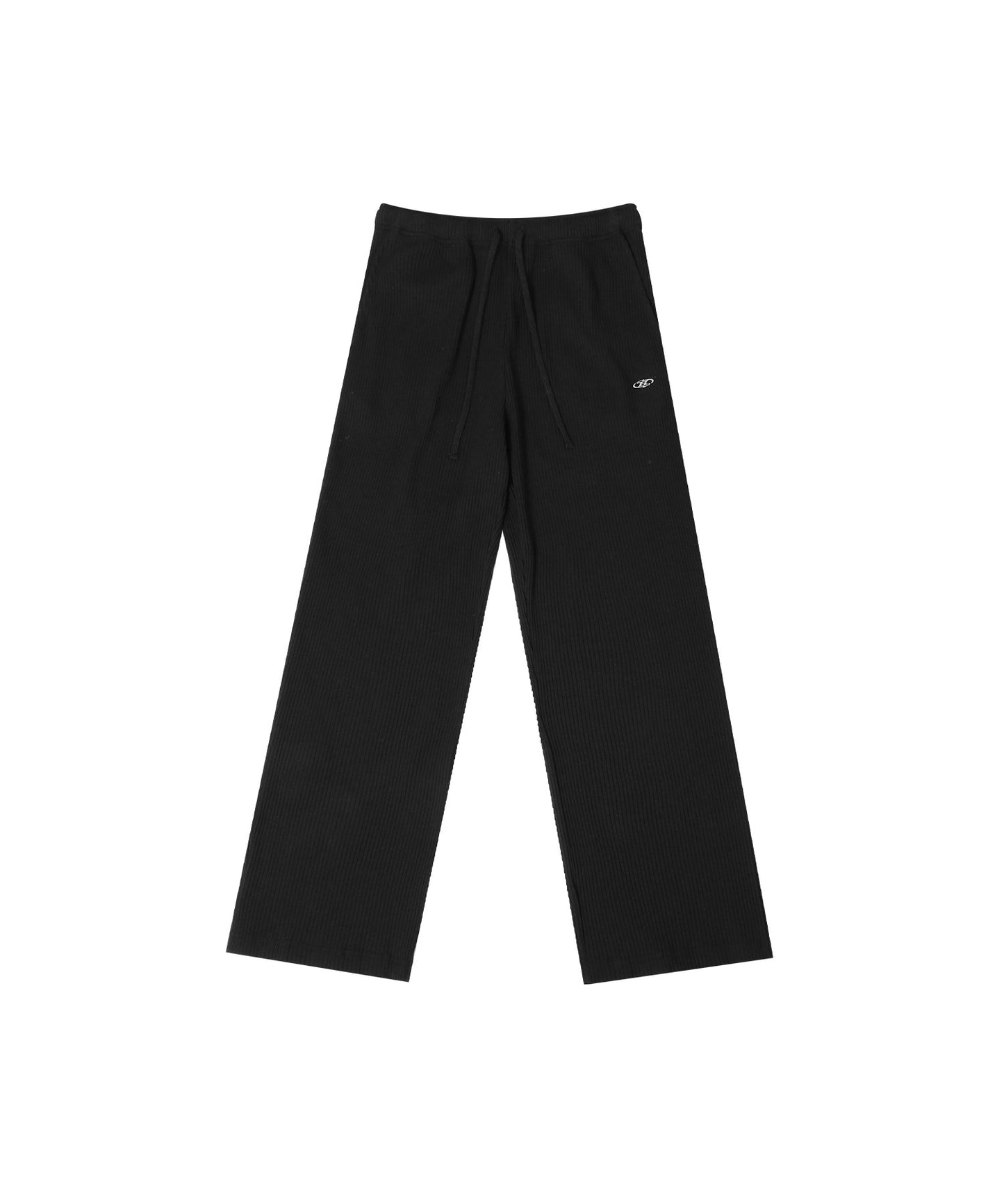 B PENDANT RIBBED SEMI WIDE PANTS [BLACK]