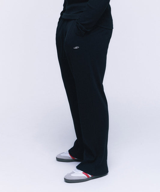 B PENDANT RIBBED SEMI WIDE PANTS [BLACK]