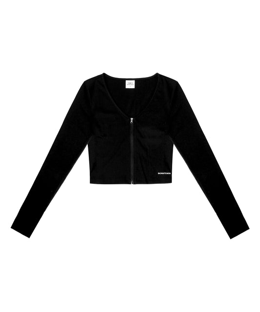 RIBBED FULL ZIP-UP [BLACK]