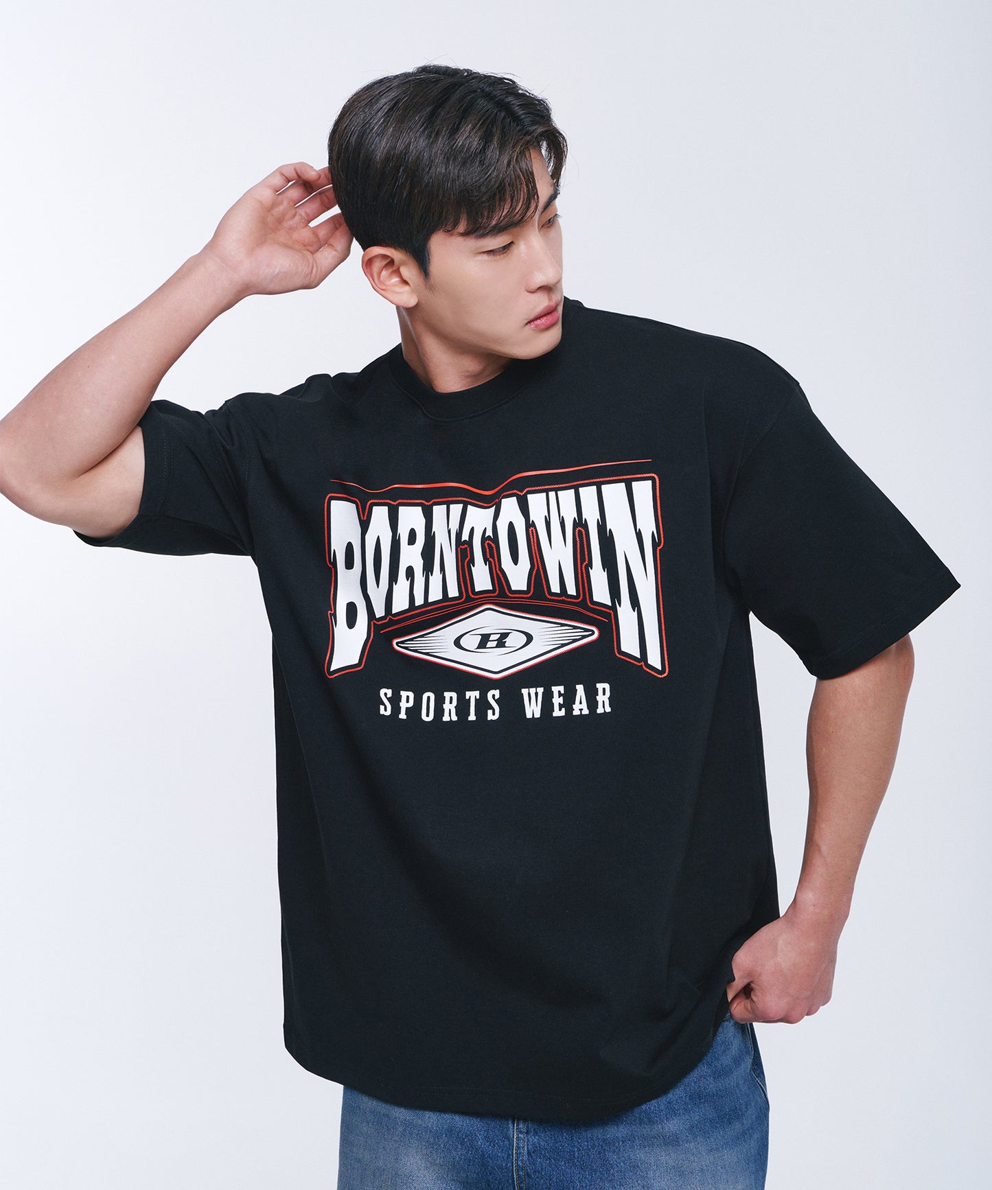 SQUARE ARCH SEMI OVER FIT T-SHIRTS [BLACK]