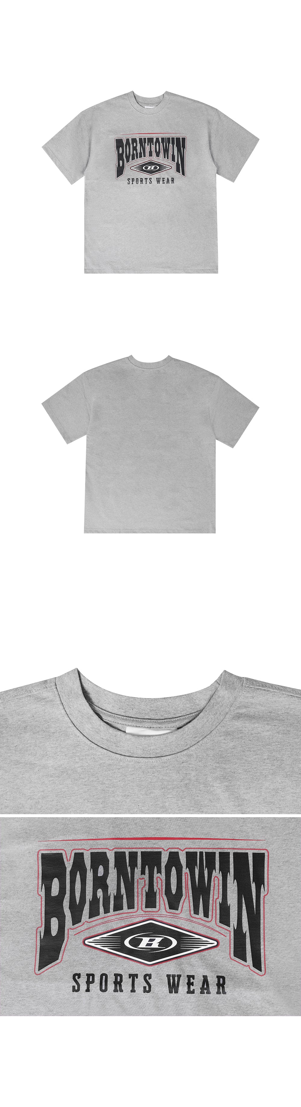 SQUARE ARCH SEMI OVER FIT T-SHIRTS [MELANGE GREY]