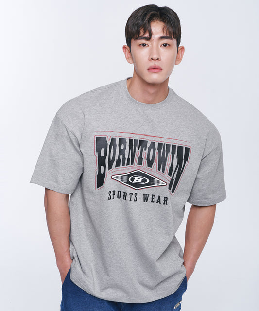SQUARE ARCH SEMI OVER FIT T-SHIRTS [MELANGE GREY]