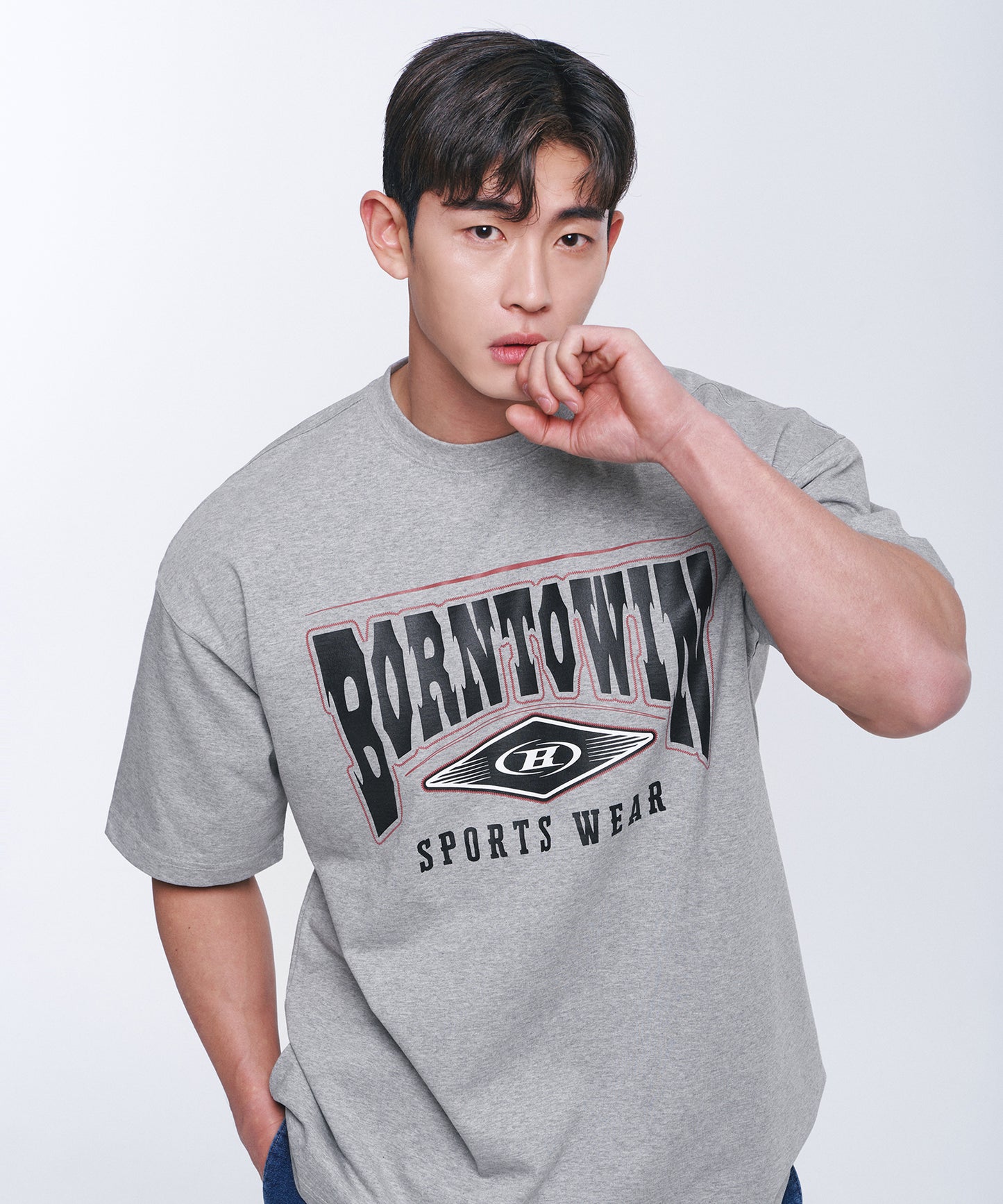 SQUARE ARCH SEMI OVER FIT T-SHIRTS [MELANGE GREY]