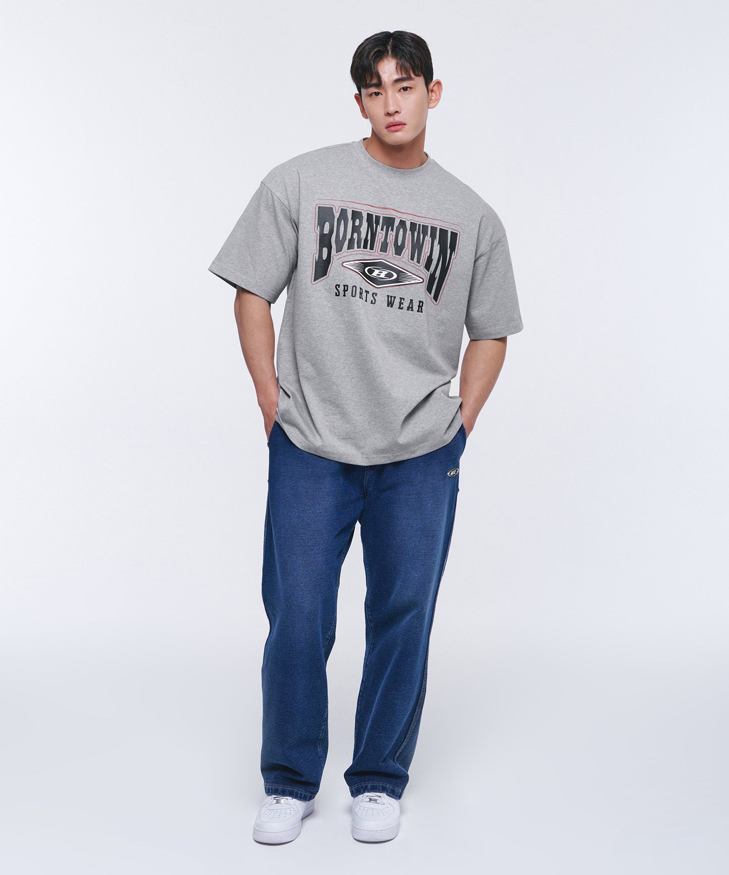 SQUARE ARCH SEMI OVER FIT T-SHIRTS [MELANGE GREY]